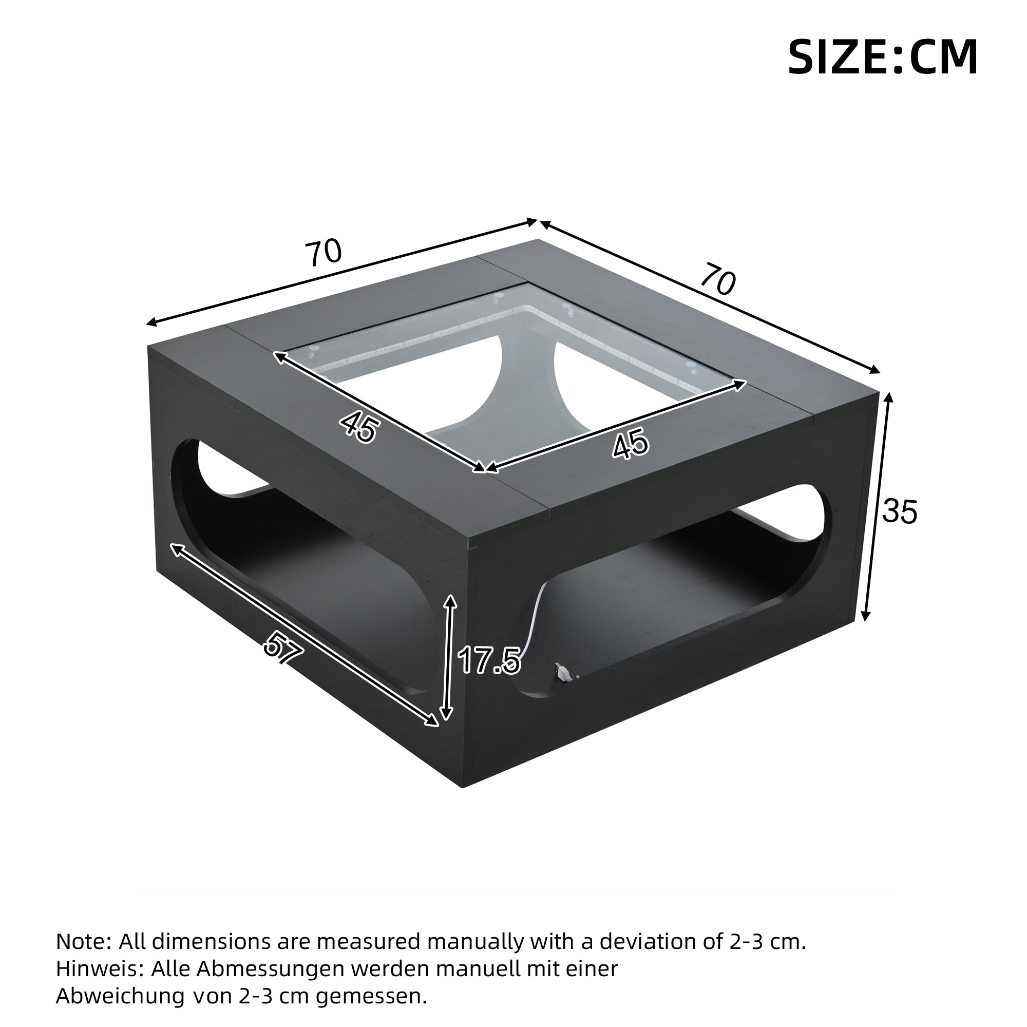 Logidon LED salontafel 70x70 cm vierkant zwart MDF glasblad