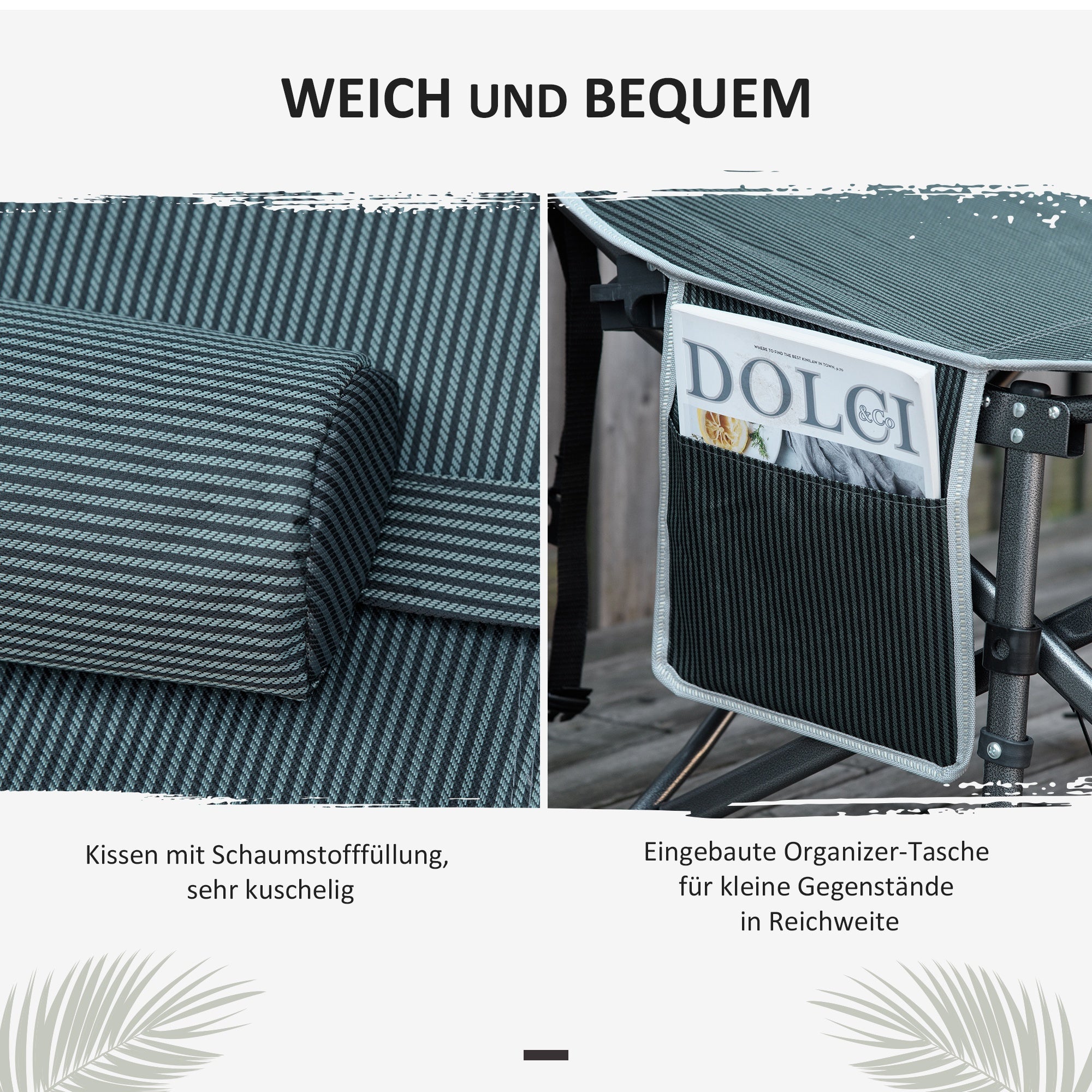 Logidon opklapbaar ligbed grijs met kussen 188x64x53 cm