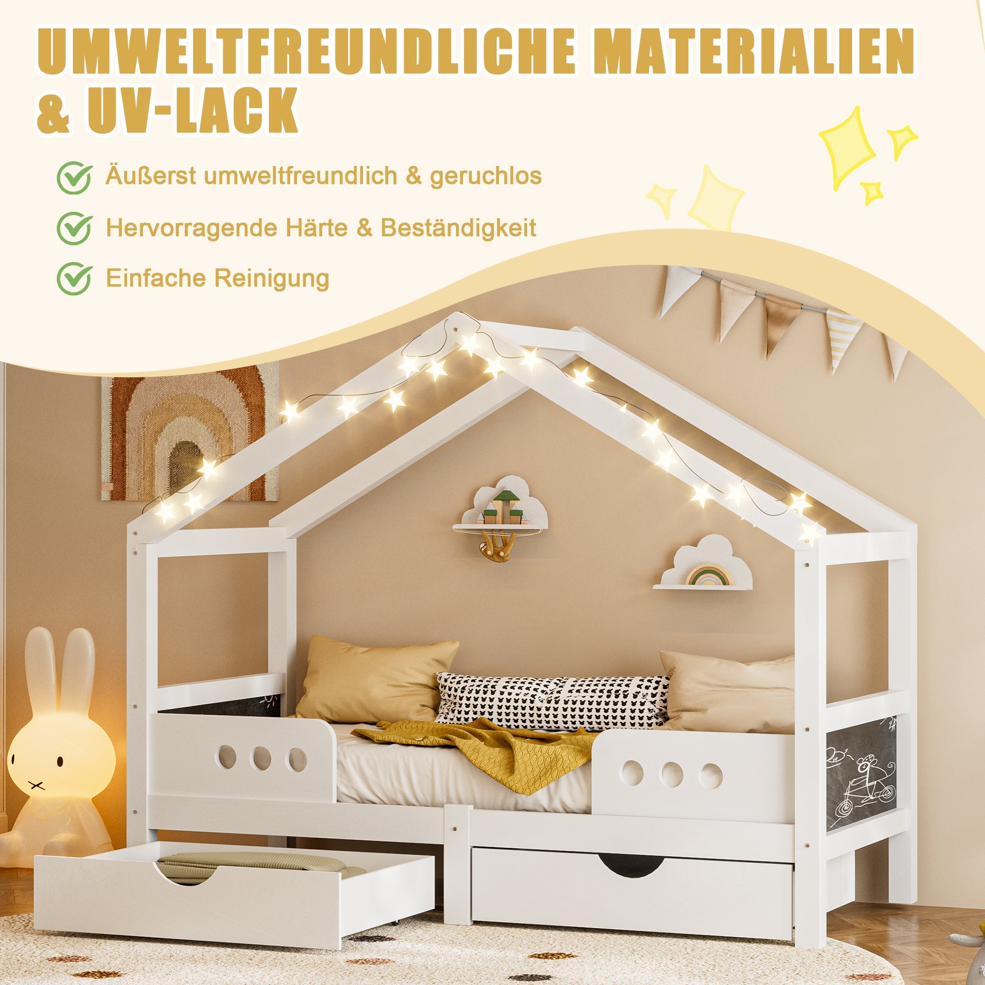 Logidon Kinderbed Met Dak Design Wit 90x200 cm Met Twee Lades