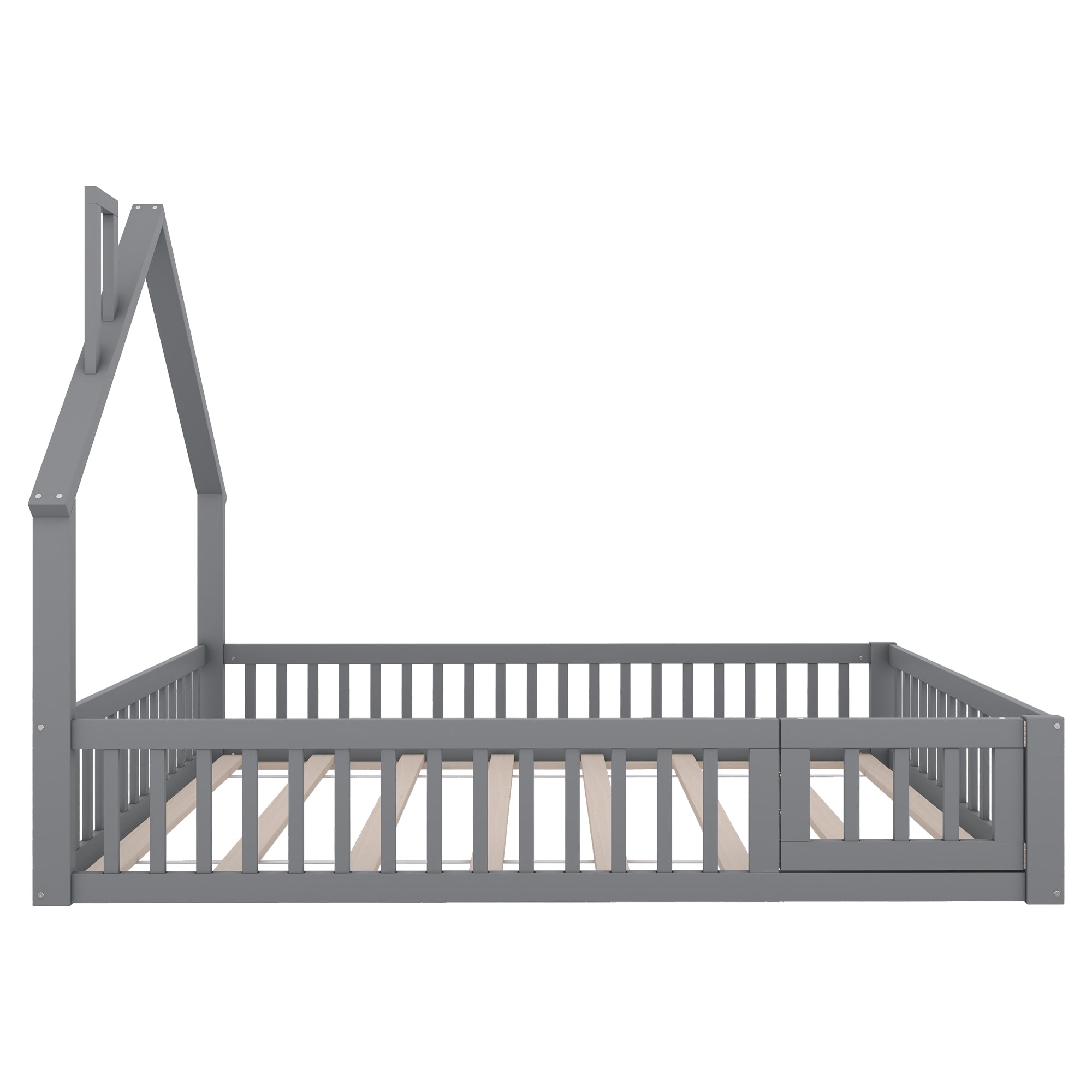 Logidon gestoffeerd bed 140x200 grijs kinderbed in schouwvorm