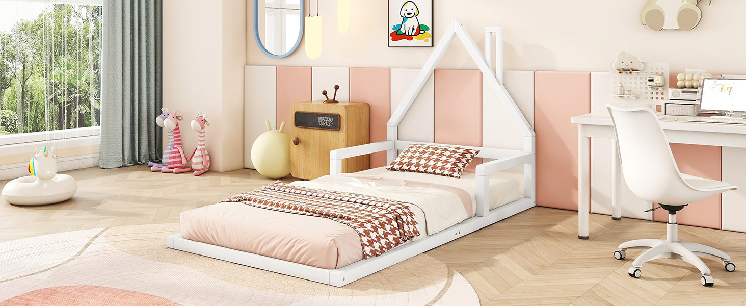 Logidon kinderbed 90x200 cm huisvorm plat bed massief grenen wit