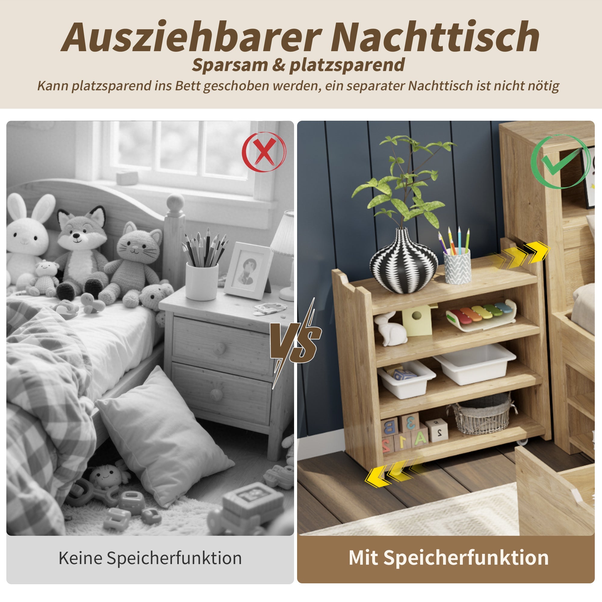 Logidon kinderbed 90x200 cm naturel hout met opbergruimte en opladen