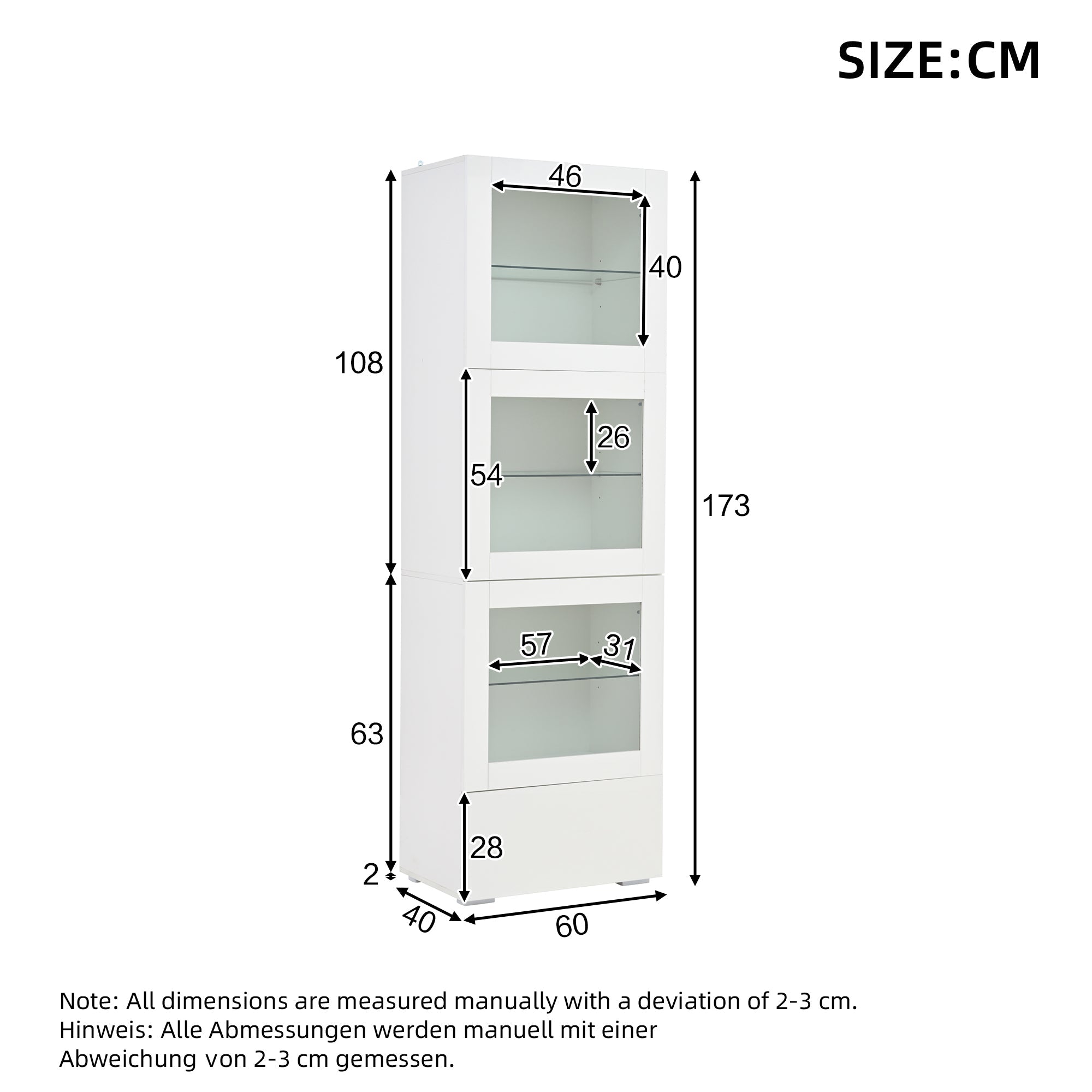 Logidon vitrine 60x40x173 cm wit hoogglans LED verlichting