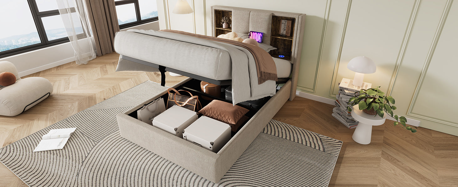 Logidon single bed 90x200 with wireless charging USB-C and storage space