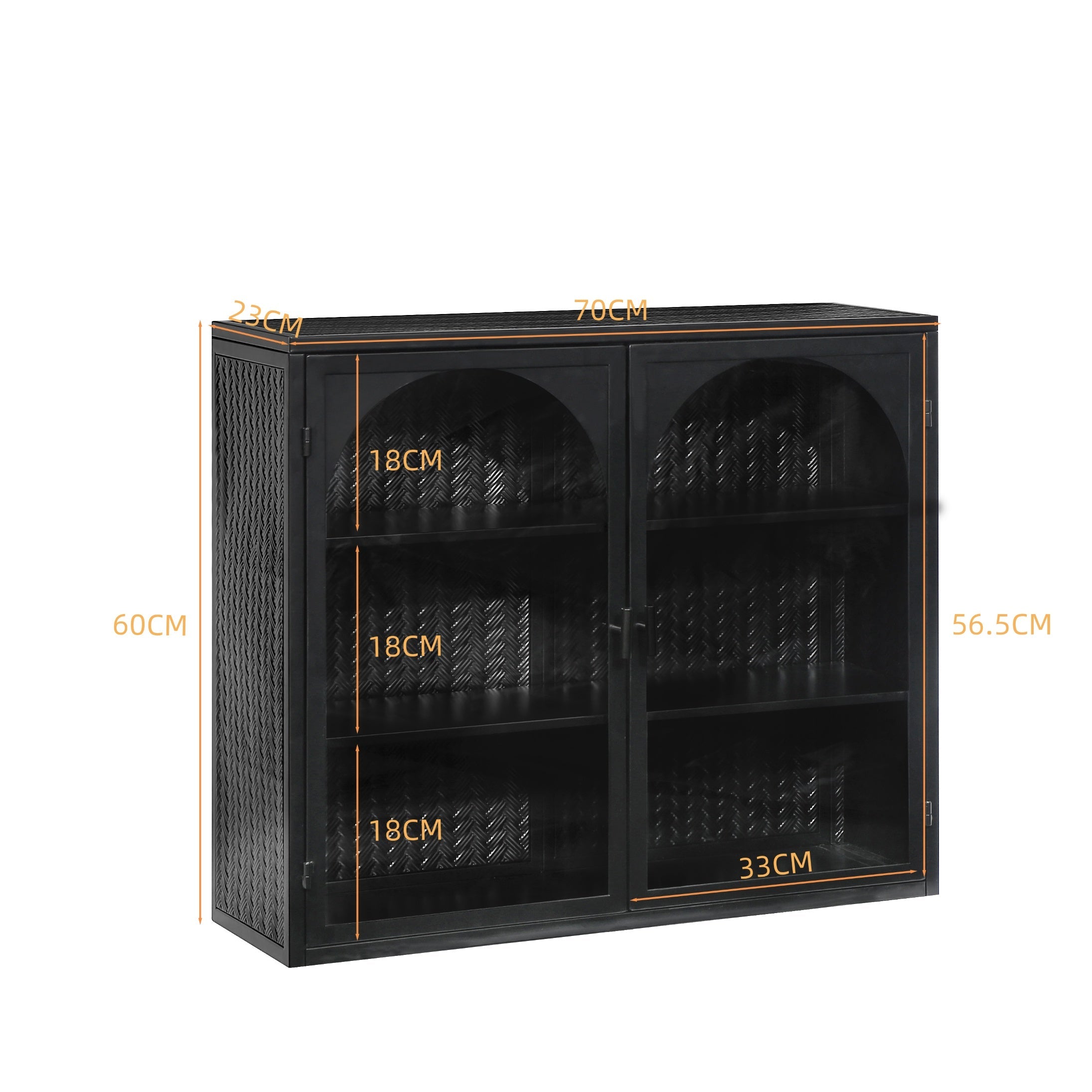Logidon 70 cm glazen wandkast zwart met drie opbergniveaus