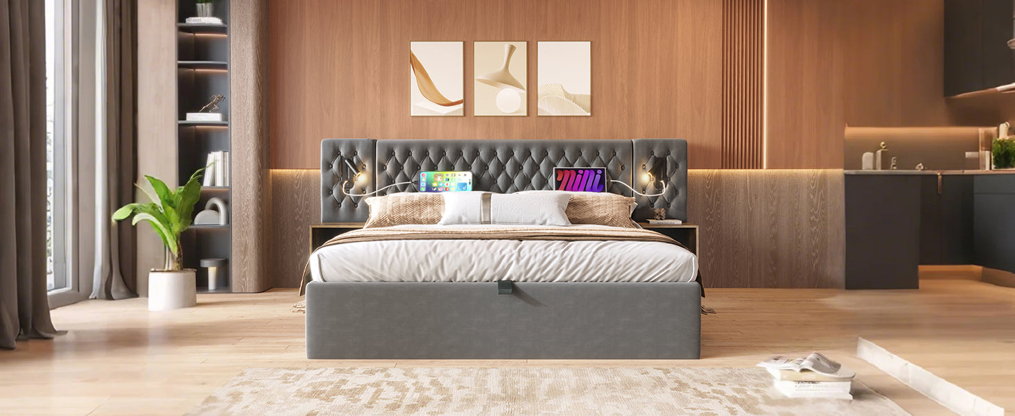 Logidon bed system 160x200 cm upholstered bed with storage space gray velvet