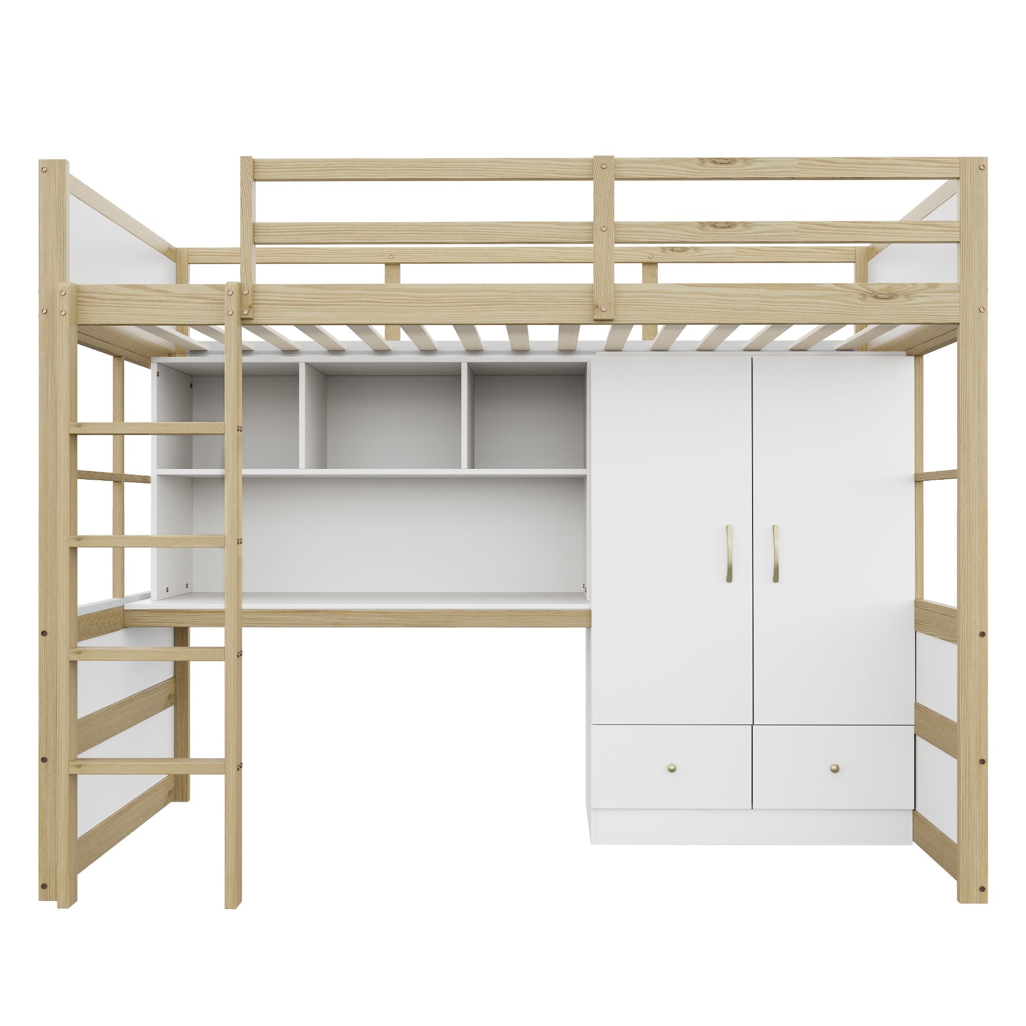 Logidon hoogslaper 90x200 cm met bureau en opbergruimte naturel hout