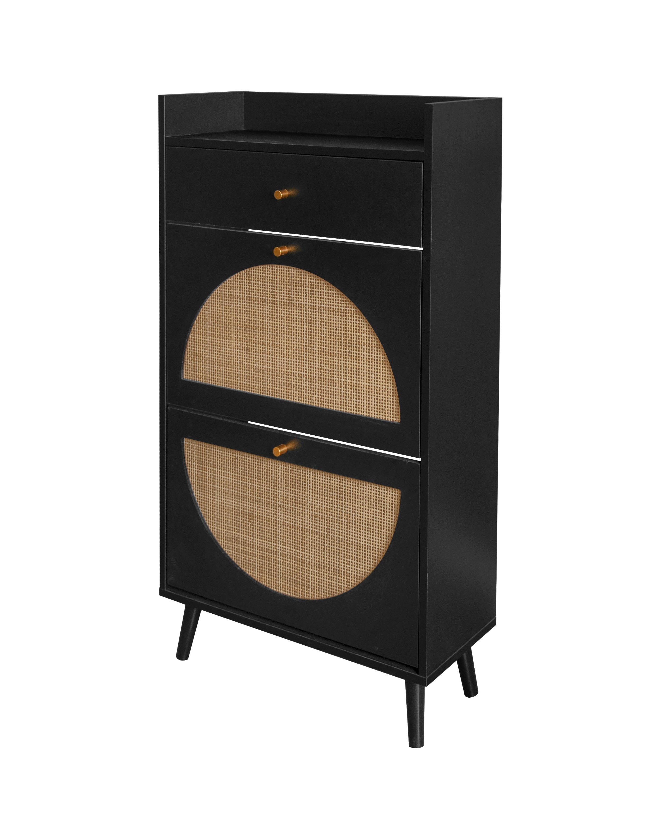 Logidon Schoenenkast Zwart Rotan Look Twee Deuren 60 cm Lengte