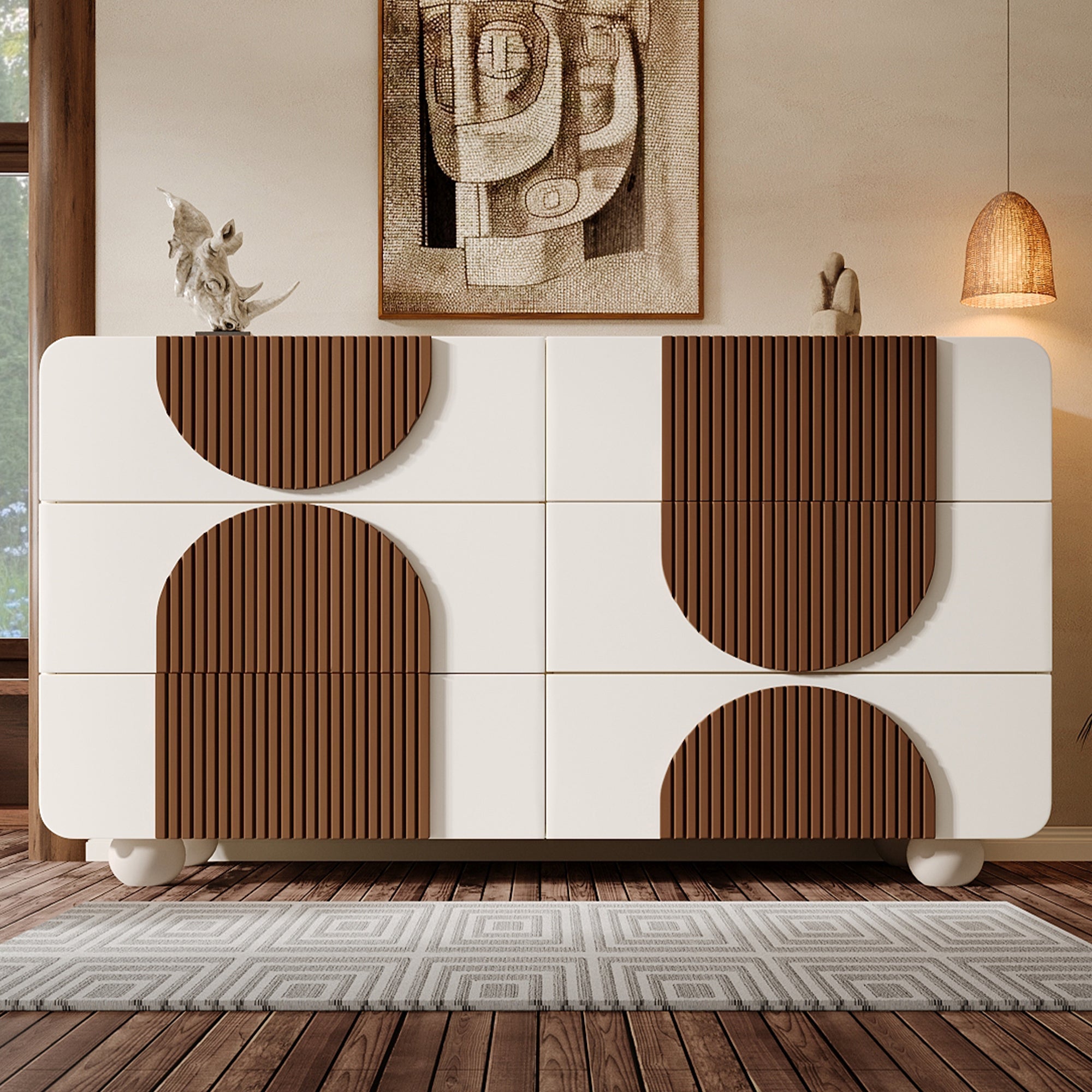 Logidon ladekast 6 lades wit bruin houten latten 121x71x41 cm