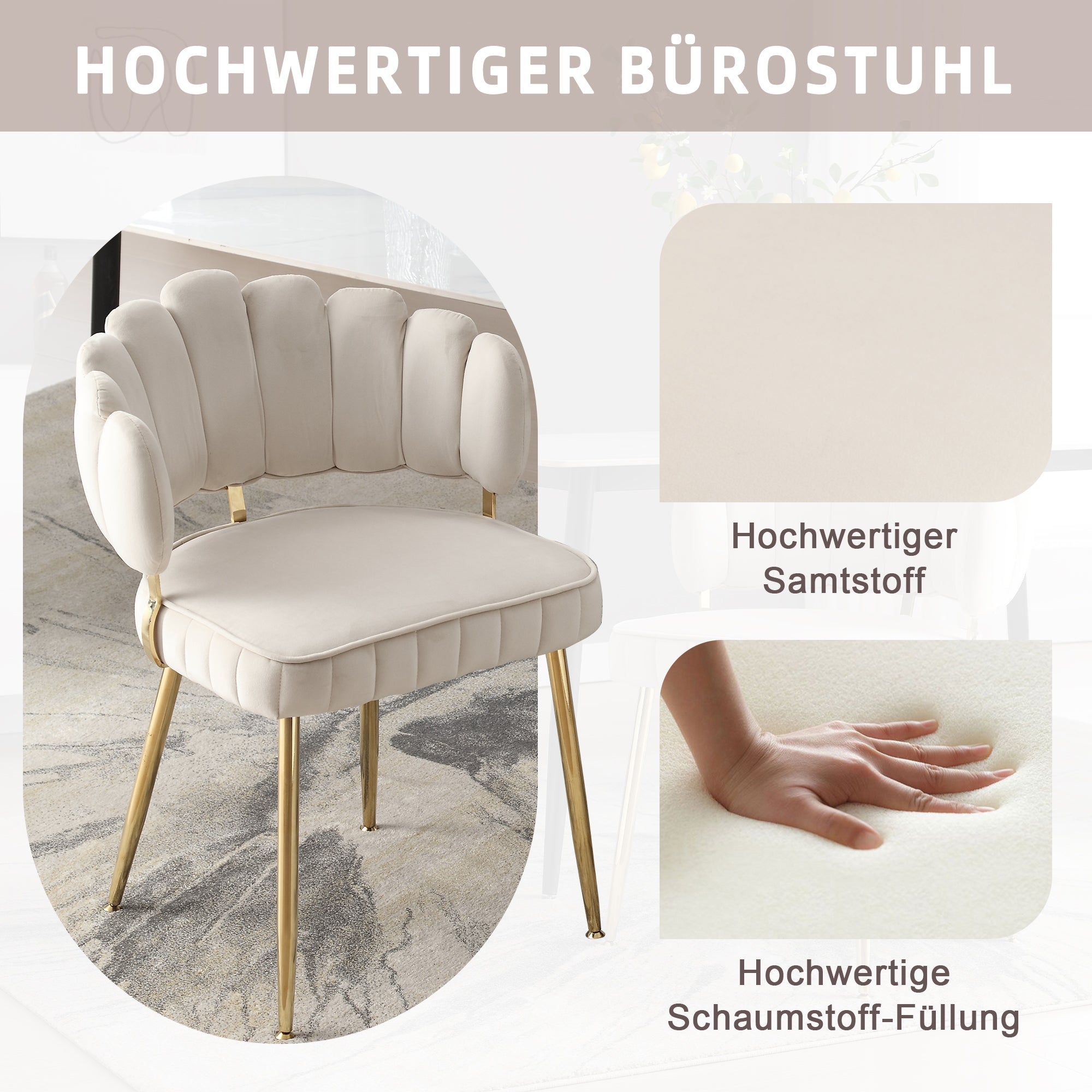 Logidon Modern Velvet Living Room Chairs Ivory Velvet Set of 2