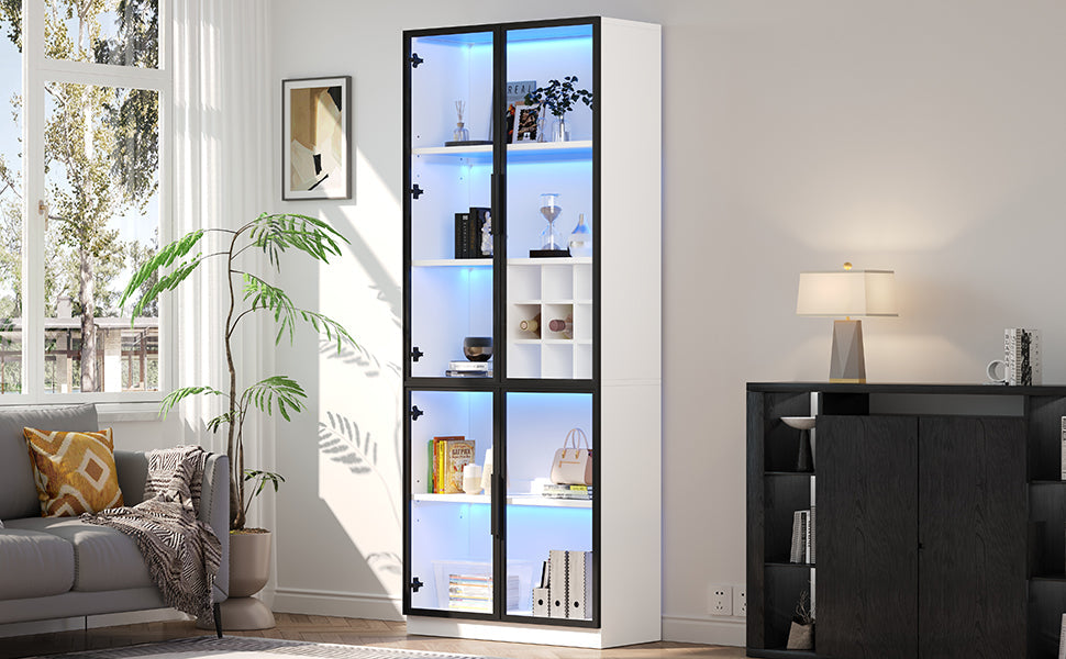 Logidon showcase 80x35x200 white glass doors LED lighting wine rack