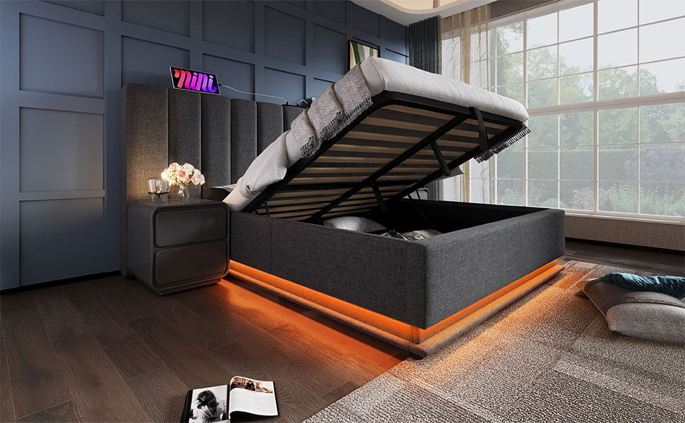 Logidon gestoffeerd bed 160x200 grijs met opbergruimte LED app bediening
