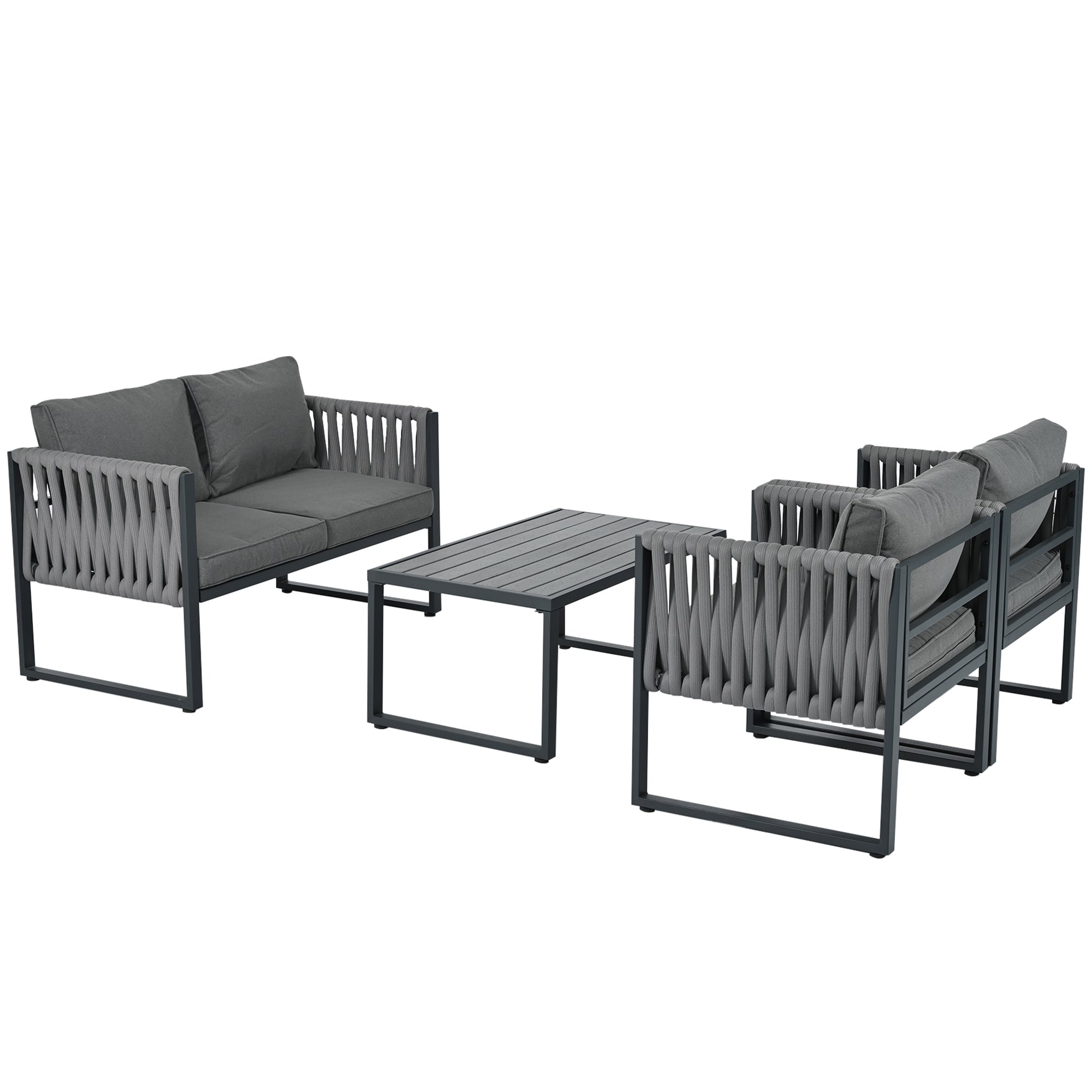 Logidon Tuinloungeset Grijs Touw met Gegalvaniseerd Ijzeren Frame Set van 4