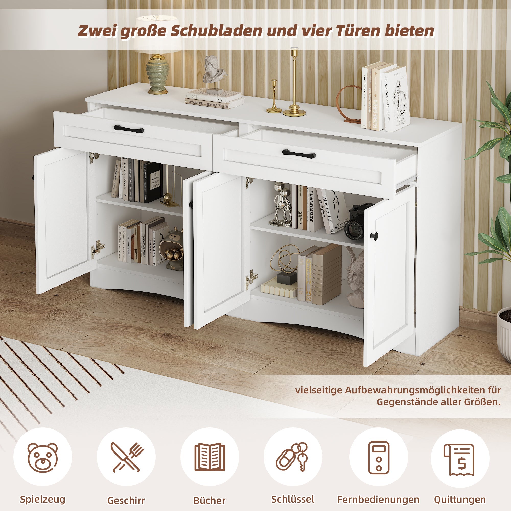 Logidon Dressoir 160 x 40 x 85 cm – Wit dressoir met 2 lades