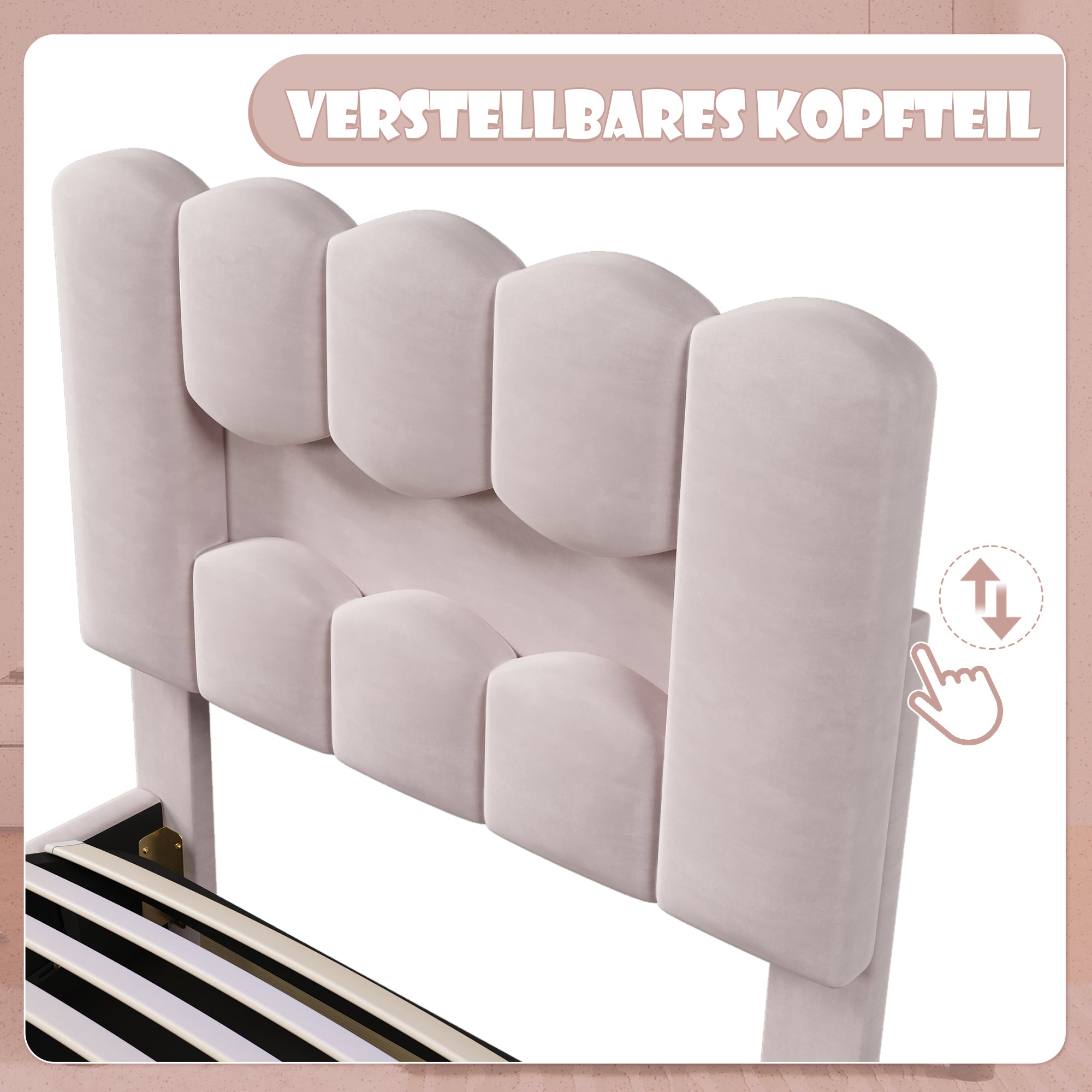 Logidon upholstered bed 90x200 pink velvet LED lighting hydraulic