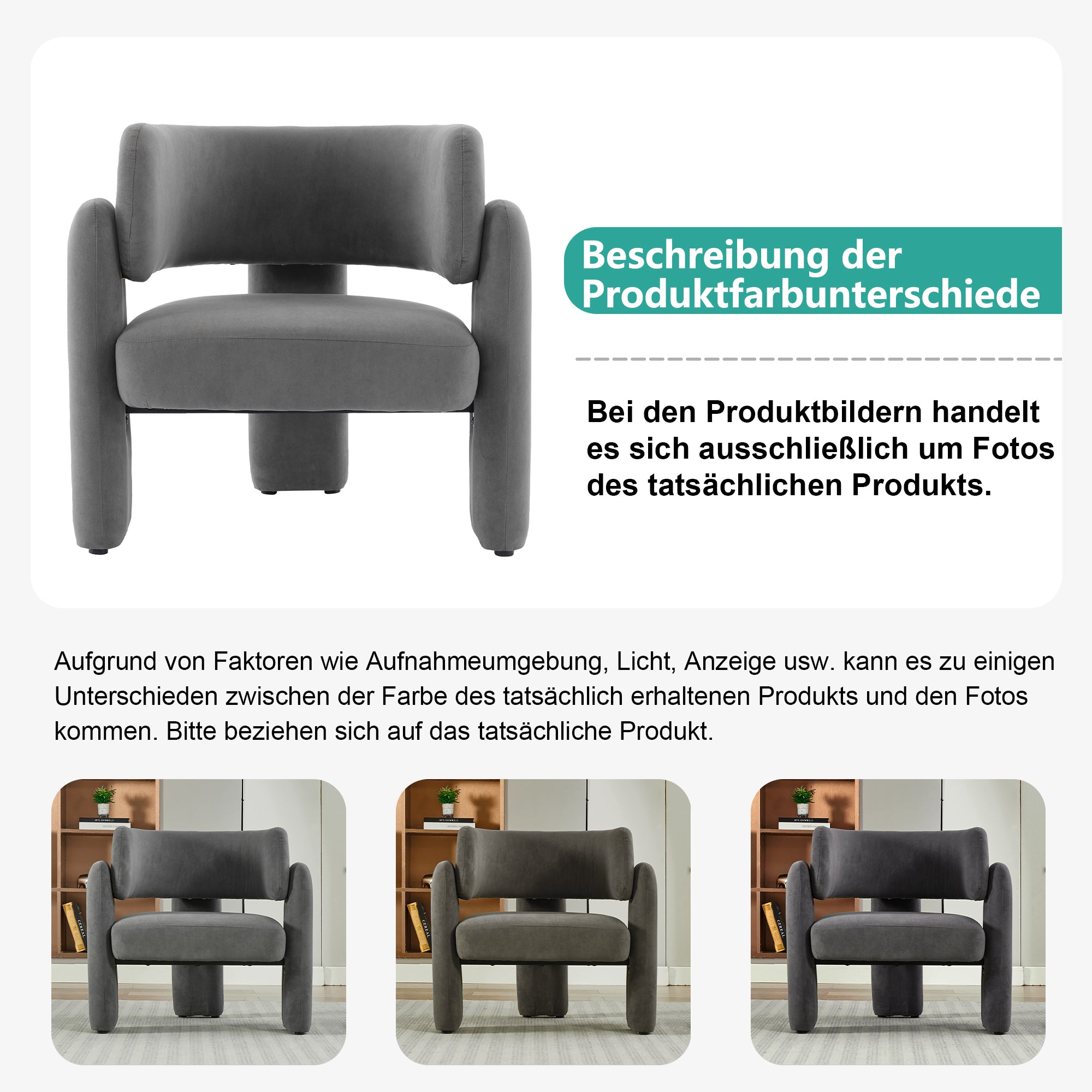 Logidon Moderne grijze loungestoel 78x52x74 cm, verend