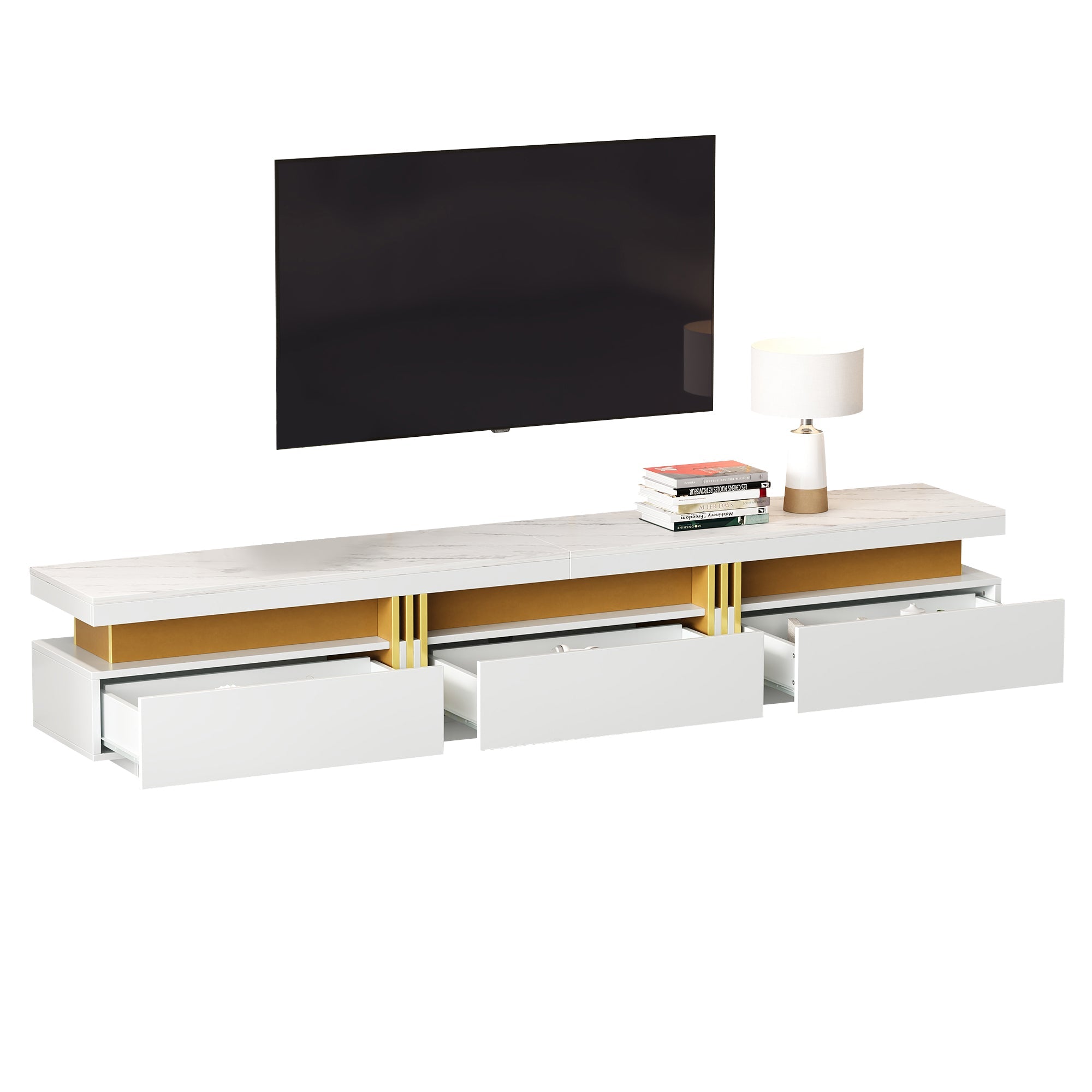 Logidon TV-meubel 200 cm marmerlook drie lades kabelmanagement