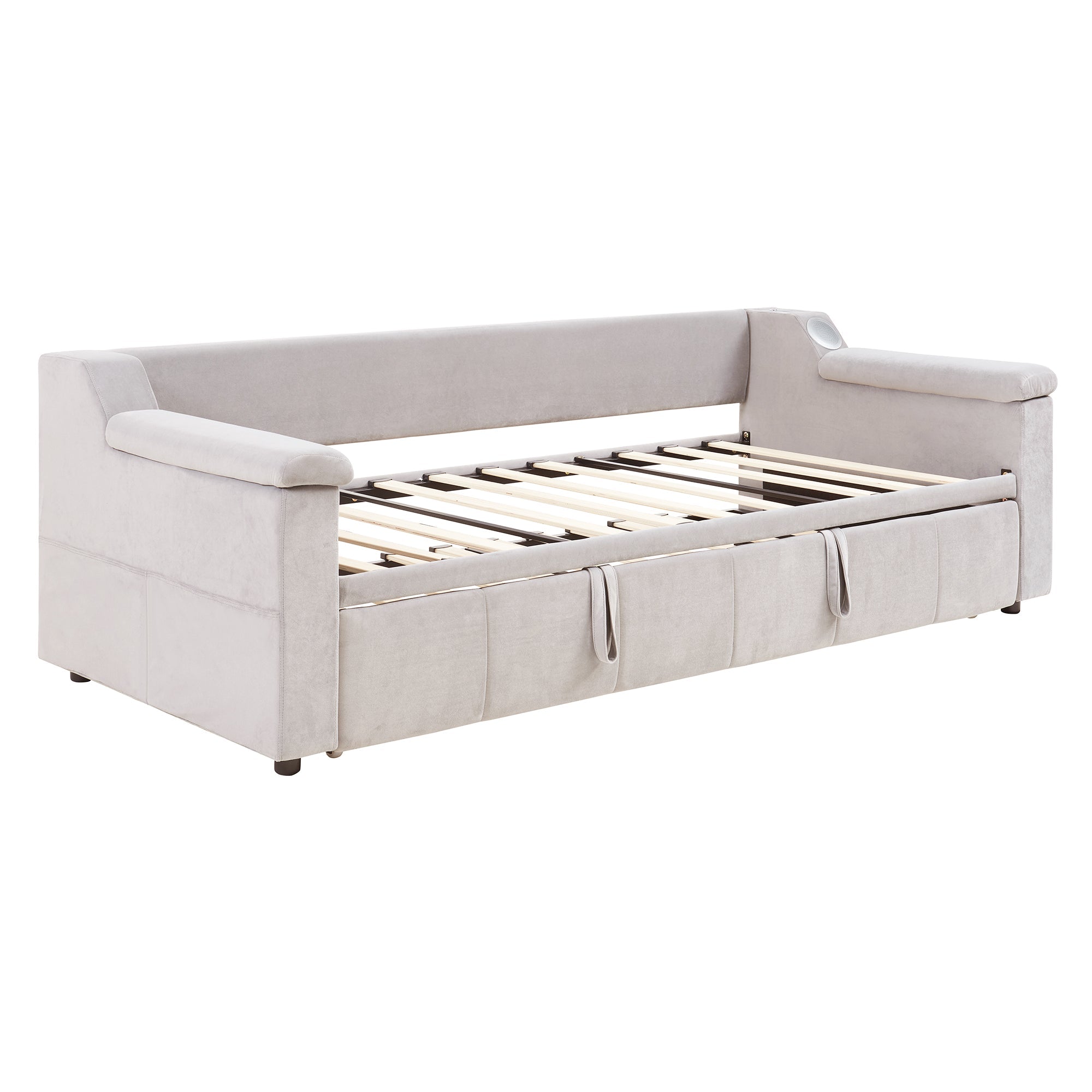 Logidon slaapbank gestoffeerd bed 90/180x190 beige fluweel Bluetooth
