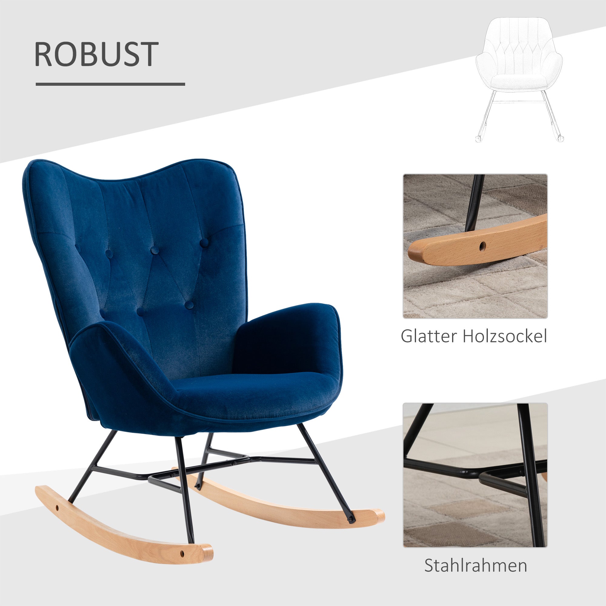 Logidon Schommelstoel met Oren Blauw Fluweel Heerlijk zitcomfort