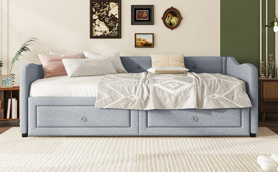 Logidon daybed 90x200 cm with pull-out bed, 2 drawers gray