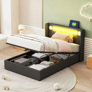Logidon gestoffeerd bed 90x200 met LED lichtstrip Bluetooth USB zwart