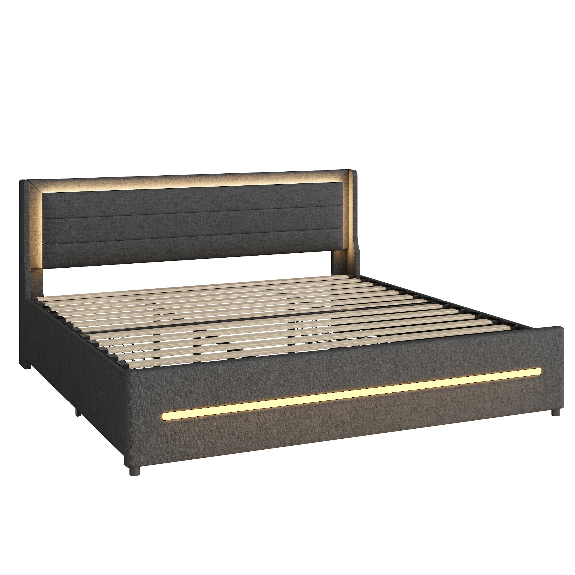 Logidon gestoffeerd bed 180x200 met LED verlichting en 4 opbergvakken grijs