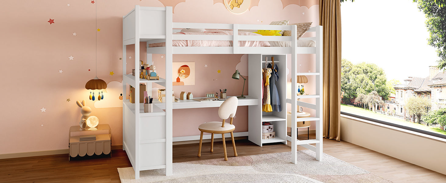 Logidon hoogslaper 140x200 cm met bureau en planken wit