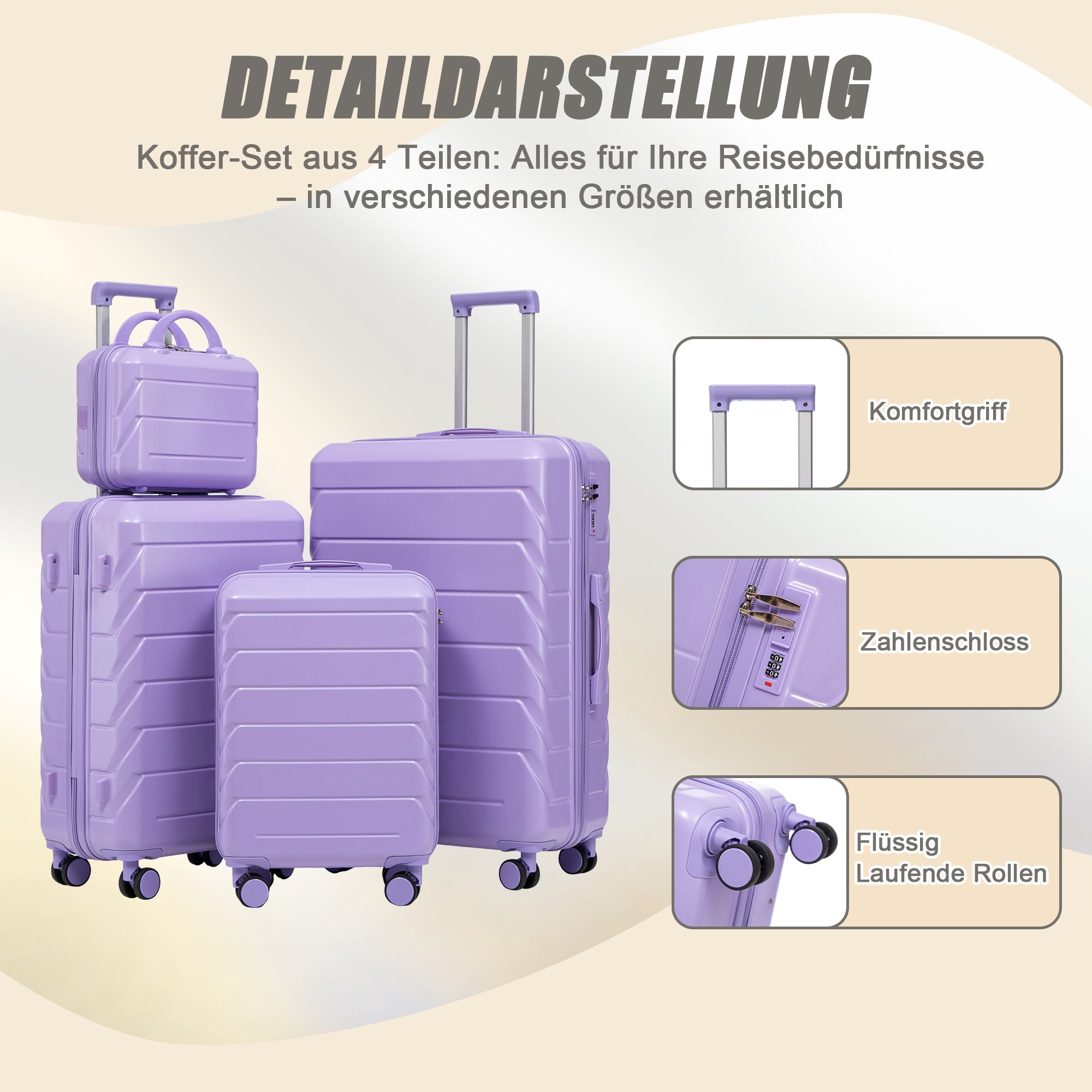 Logidon 4-delige ABS Spinnerkofferset Blauw Paars 14 19 24 28 Inch