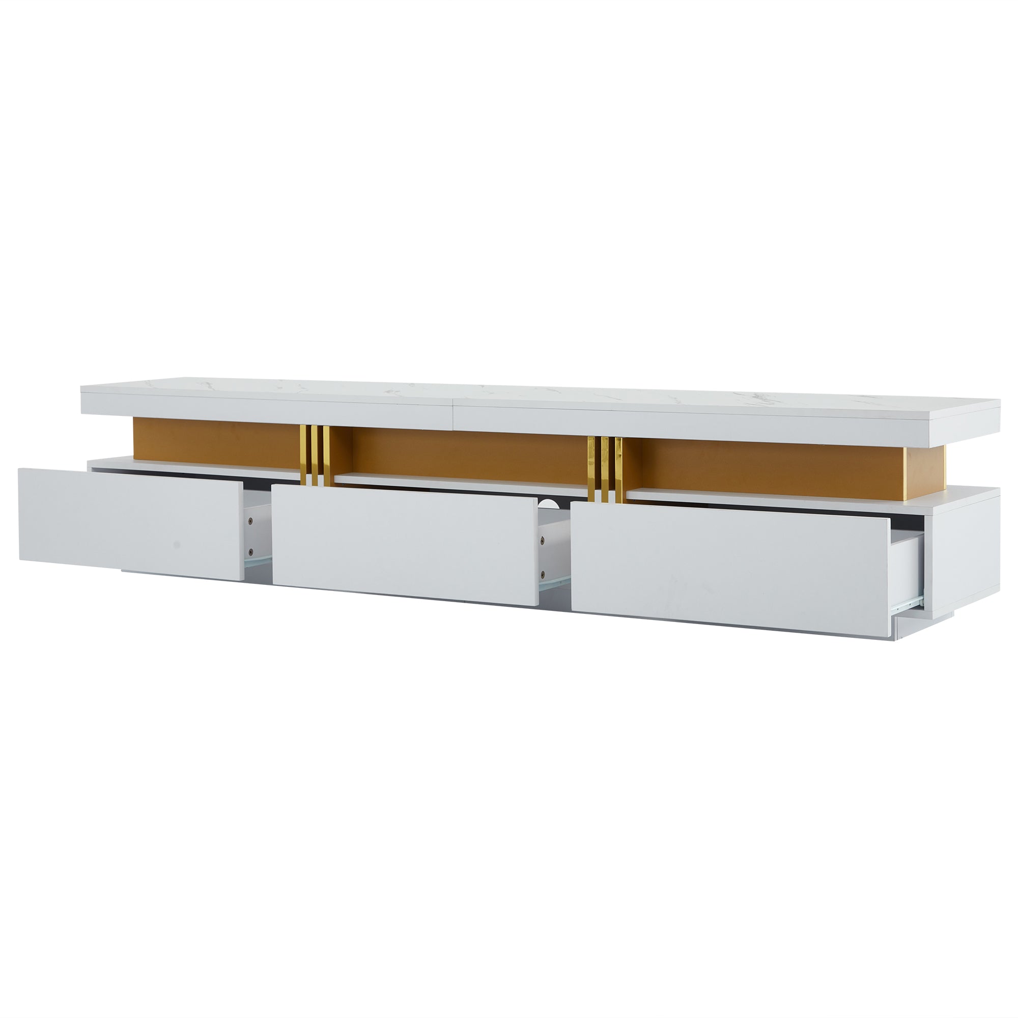 Logidon TV-meubel 200 cm marmerlook drie lades kabelmanagement