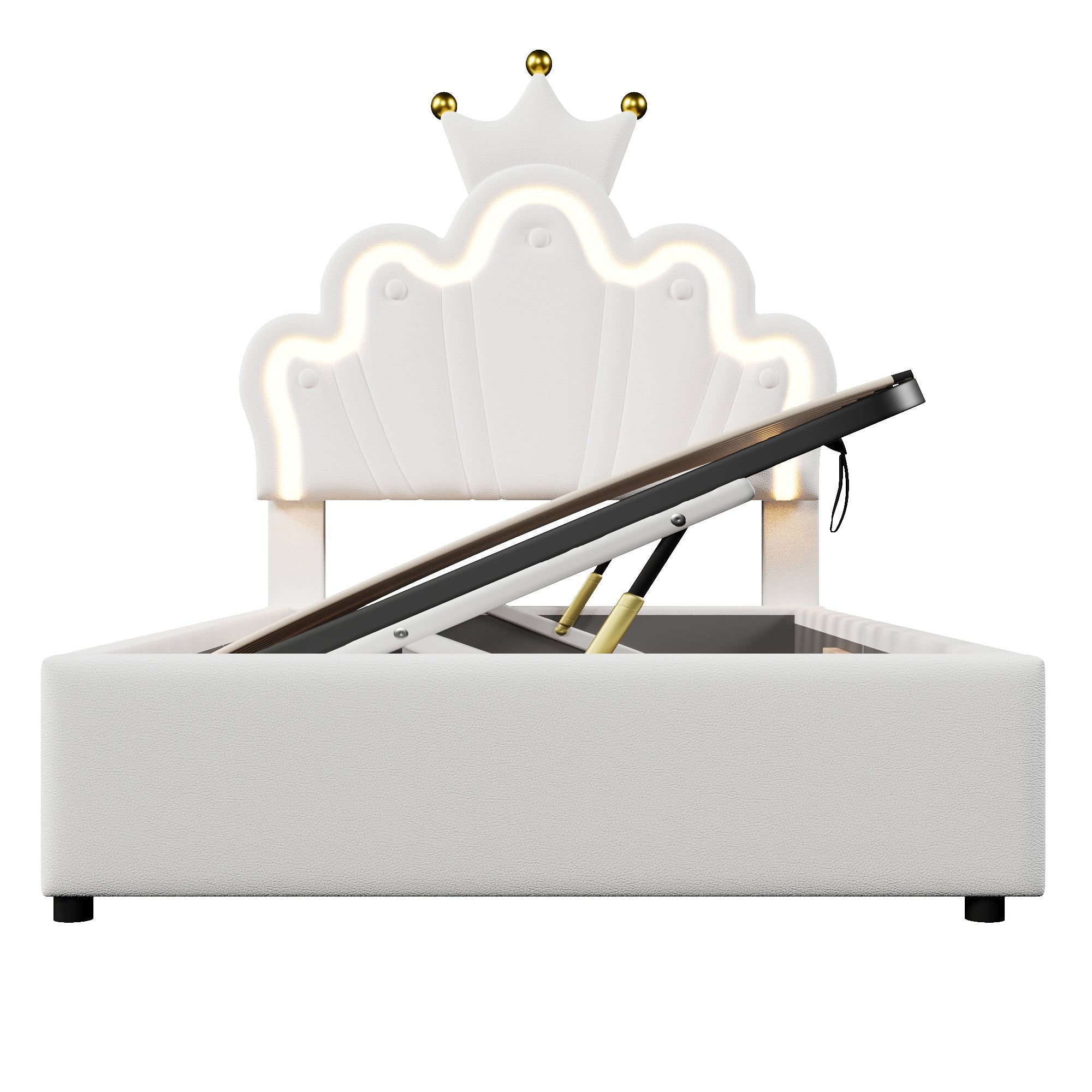 Logidon prinsessenbed 90x200 cm wit kunstleer LED-verlichting
