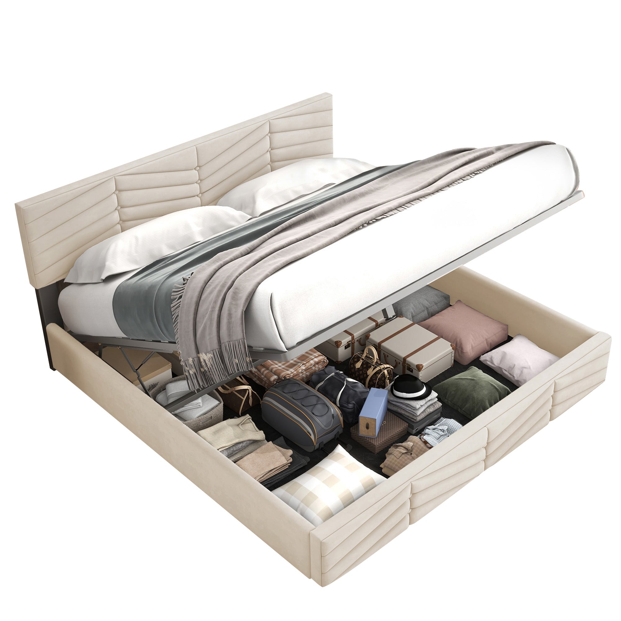 Logidon gestoffeerd bed 140x200 cm beige fluweel verstelbaar hoofdeinde