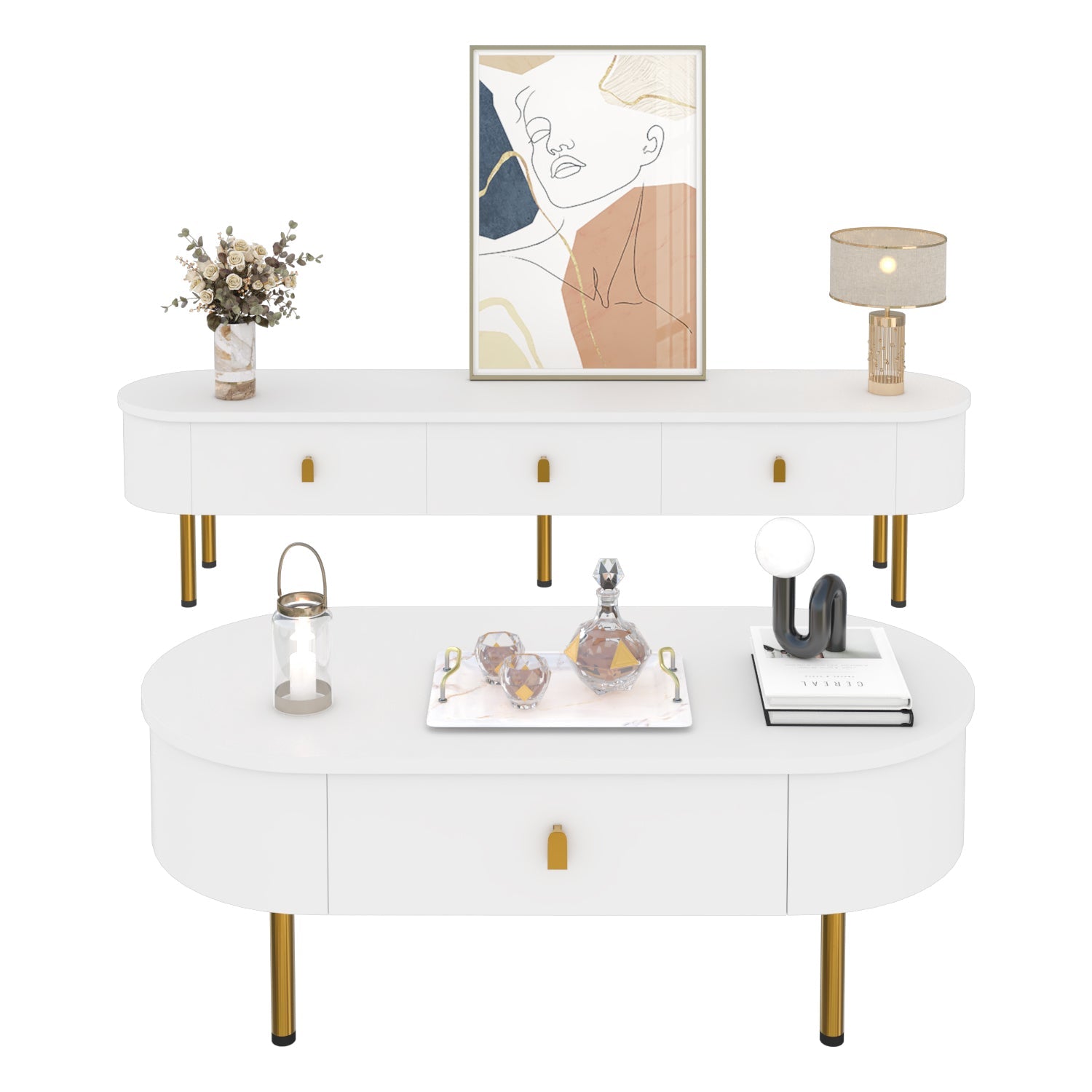 Logidon luxe tv-meubelset wit met lades en salontafel