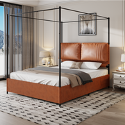 Logidon luxe bed 140x200 bruin kunstleer leren kussen metalen frame