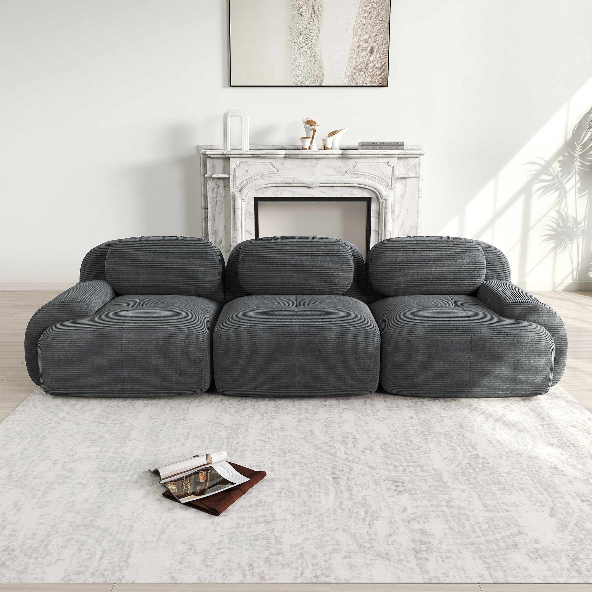 Logidon 3-zitsbank grijs fluweelfluweel - modulair, antislip