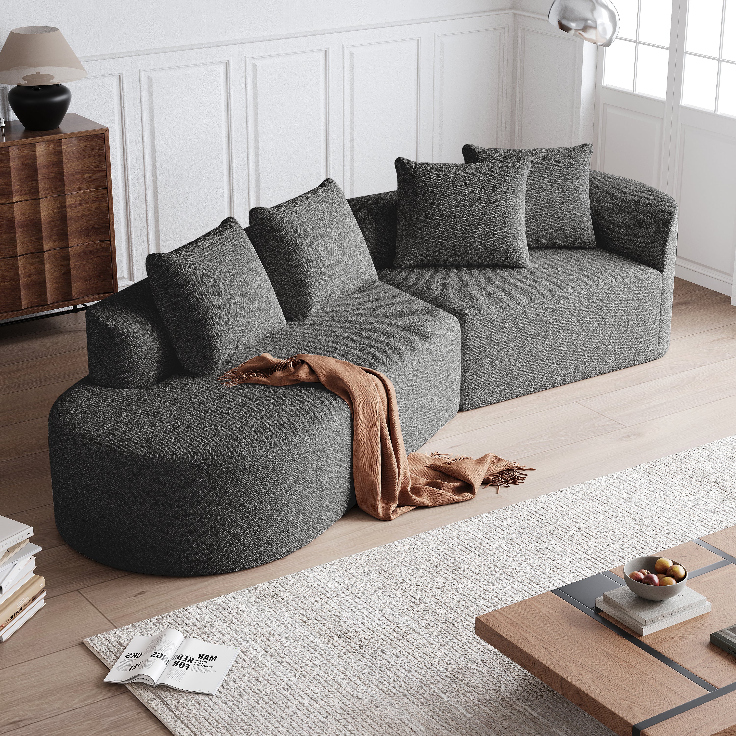 Logidon Chenille Hoekbank Grijs Fluweel XXL Modern 4-zits design