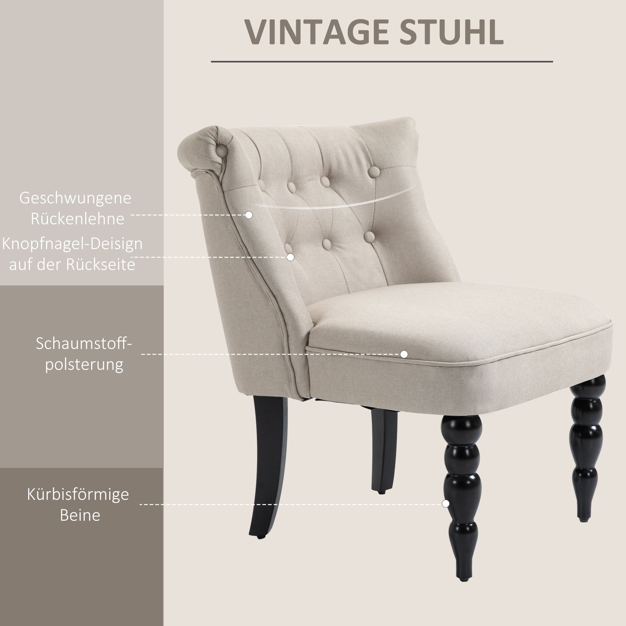 Logidon relaxstoel beige linnen hoes houten frame zwart 67x67x78 cm