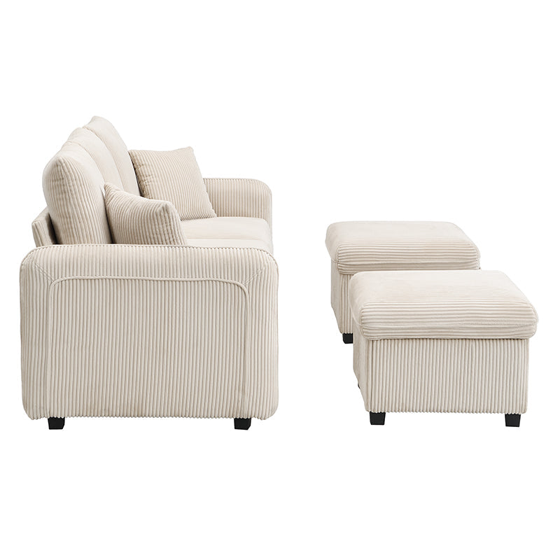 Logidon hoekbank U-vorm beige corduroy stof met opbergvak en slaapfunctie