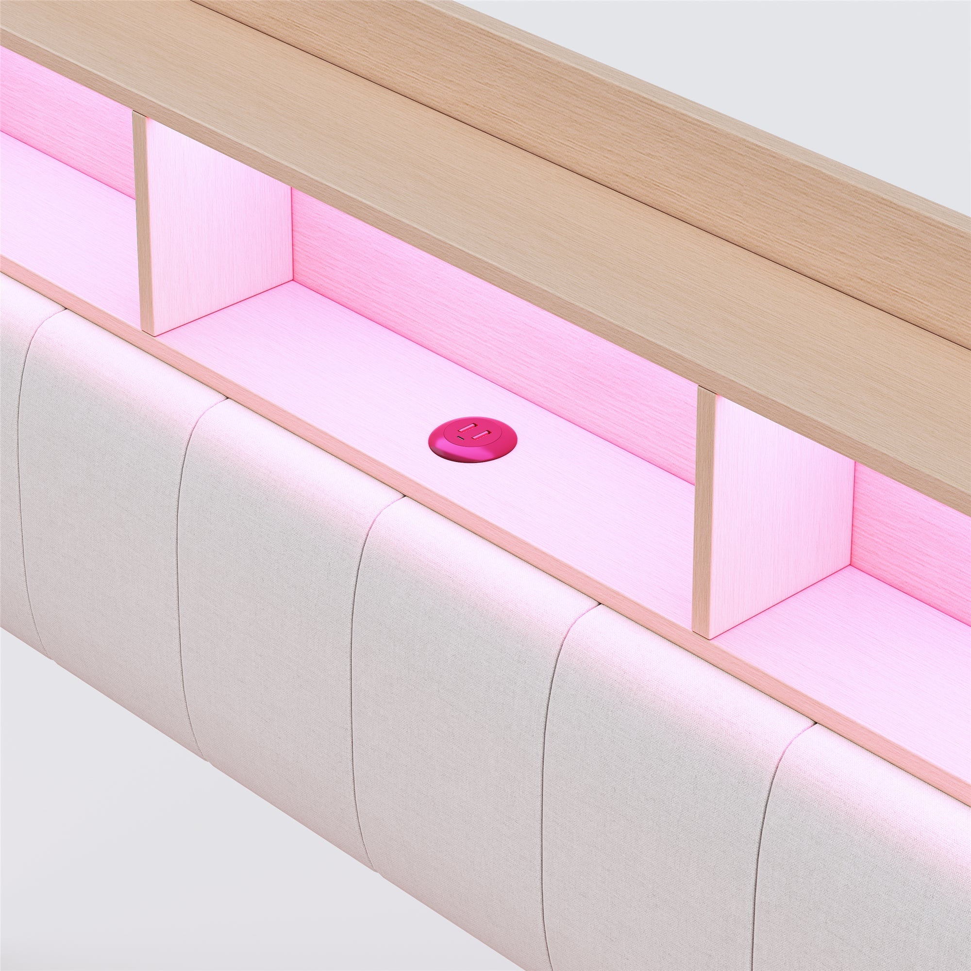 Logidon gestoffeerd bed 140x200 beige met LED-licht USB type C opbergruimte
