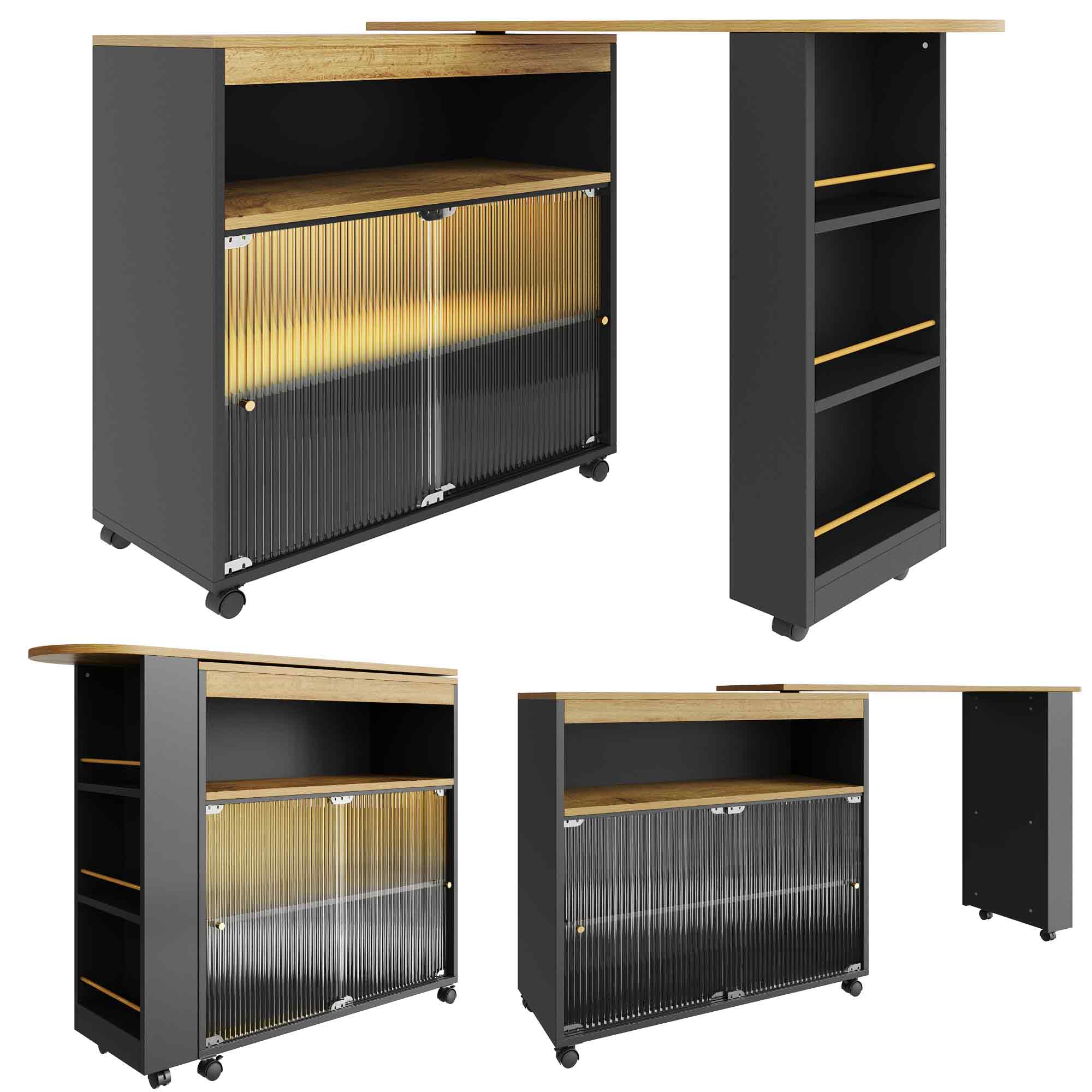 Logidon Uitschuifbare bartafel met opbergruimte en LED 138 tot 204 cm