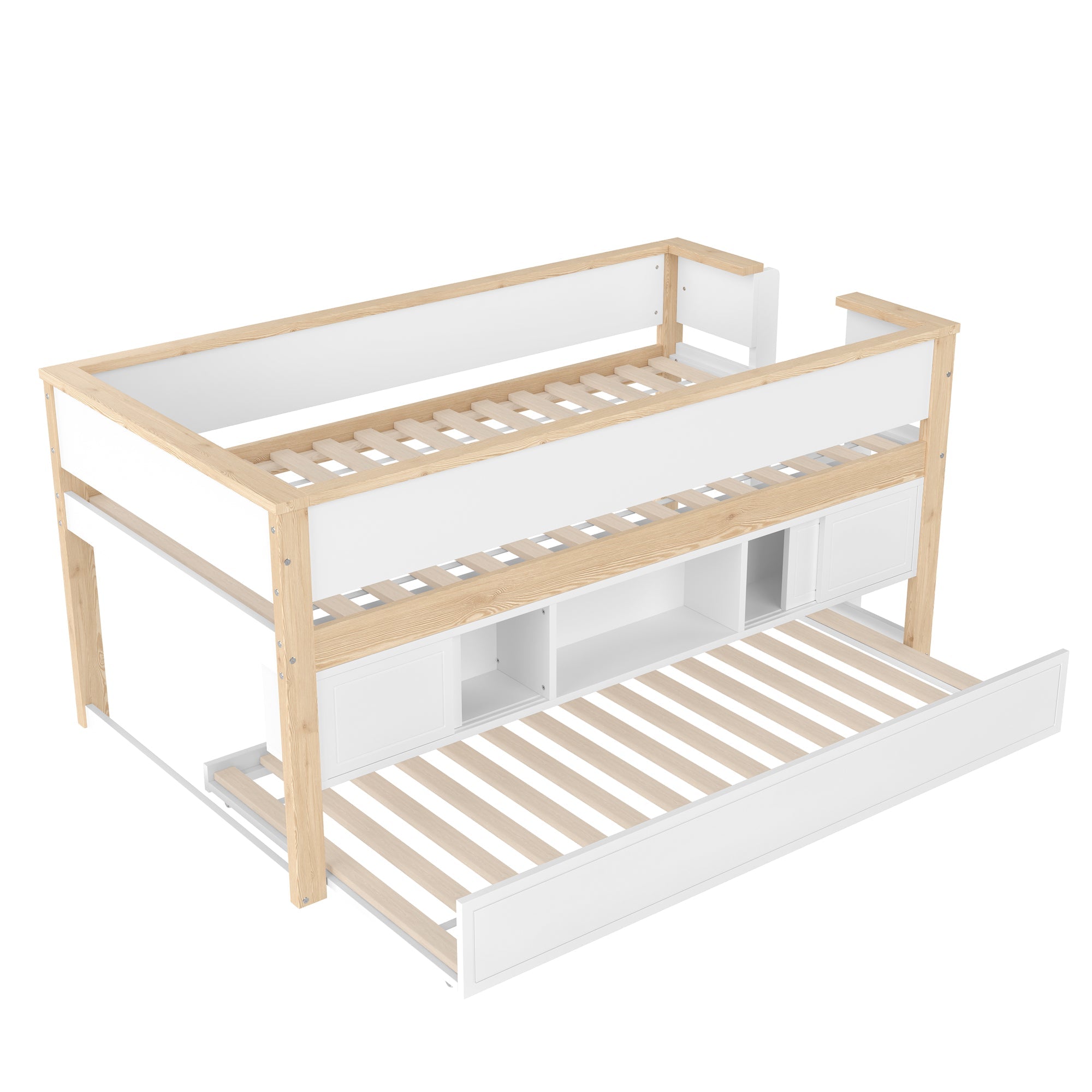 Logidon halfhoogsbed 90x200 wit naturel met onderschuifbed en opbergruimte