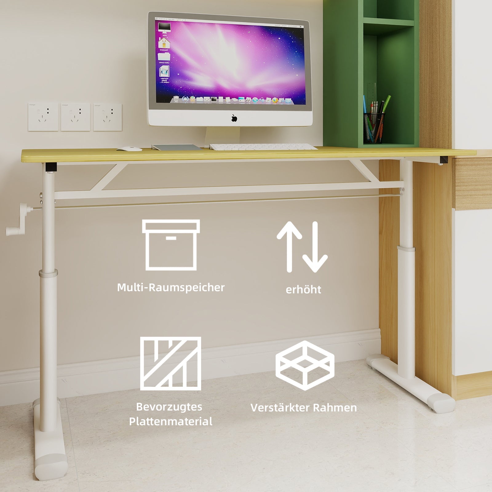 Logidon in hoogte verstelbaar houten bureau handslinger 120 x 60 cm