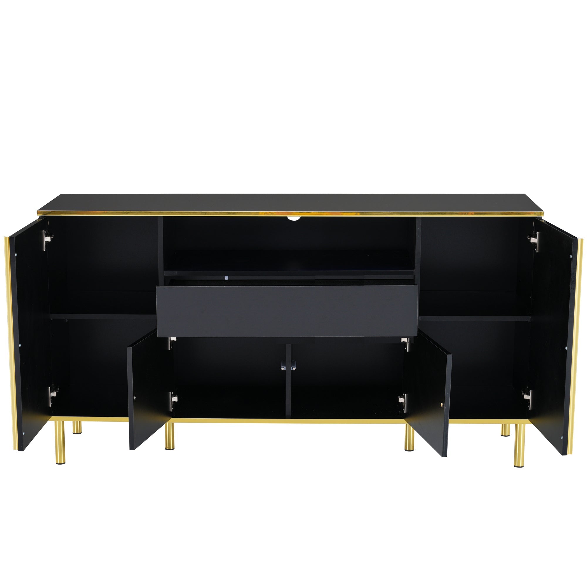 Logidon high-gloss sideboard black 150x40x80 with LED accents