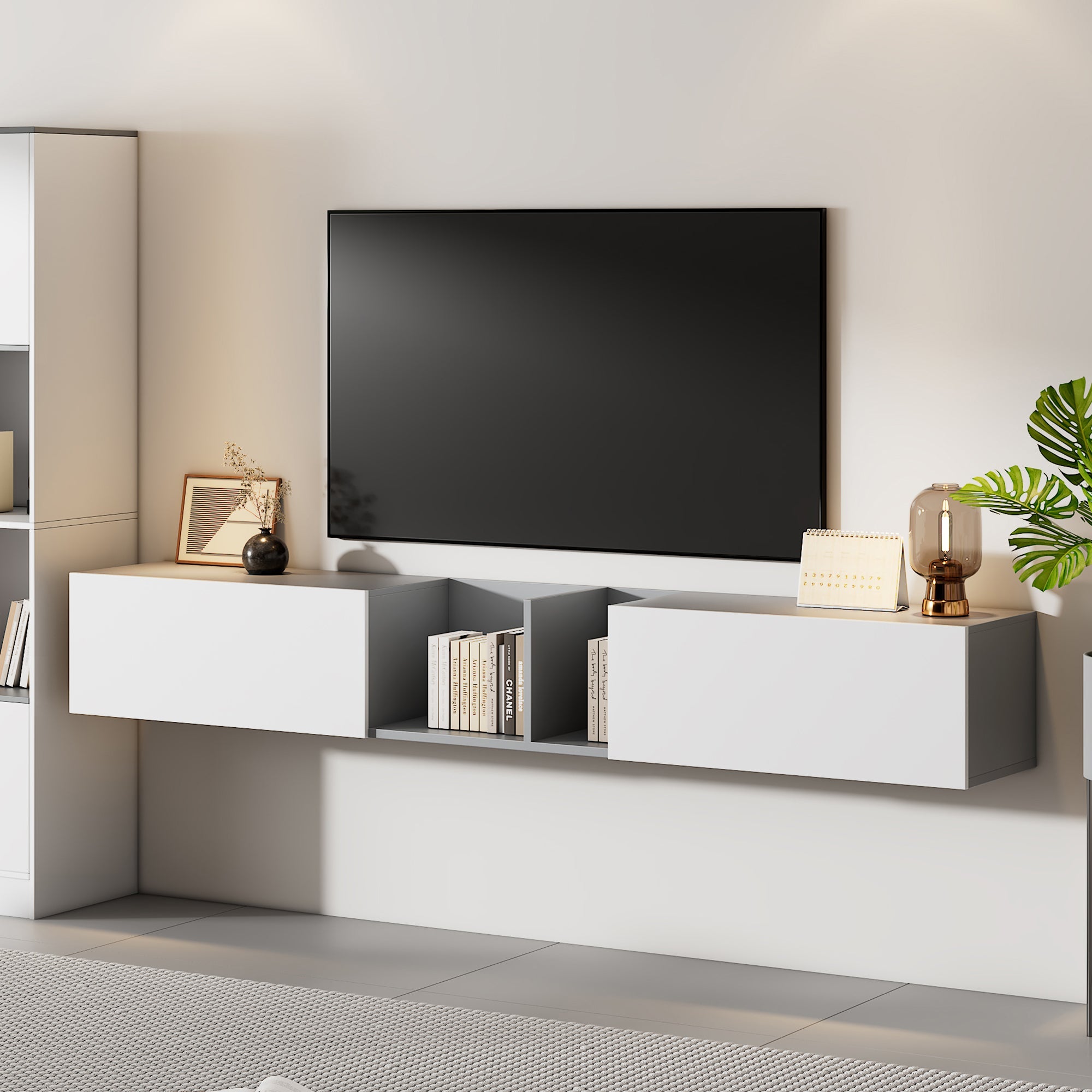 Logidon TV-meubel 170 cm hoogglans zwart glasplank LED