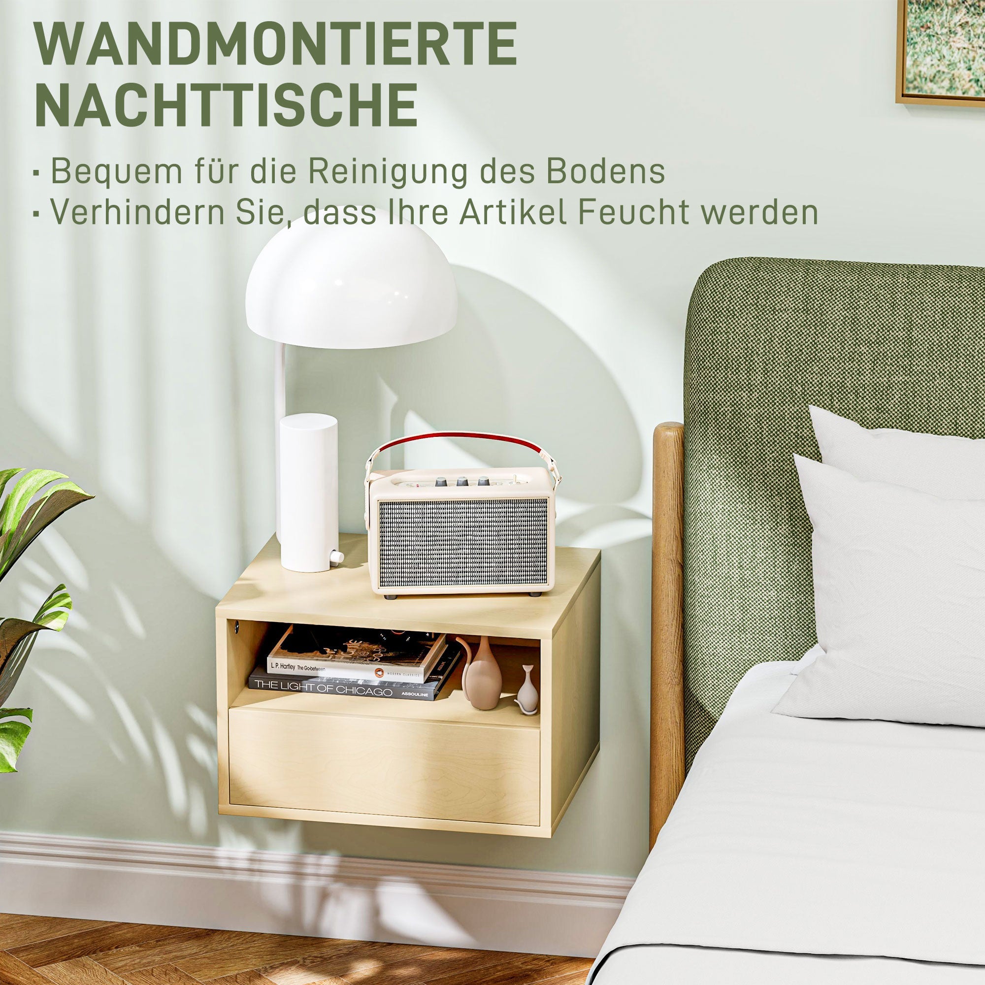 Logidon set van twee hangende nachtkastjes met lade van natuurlijk hout