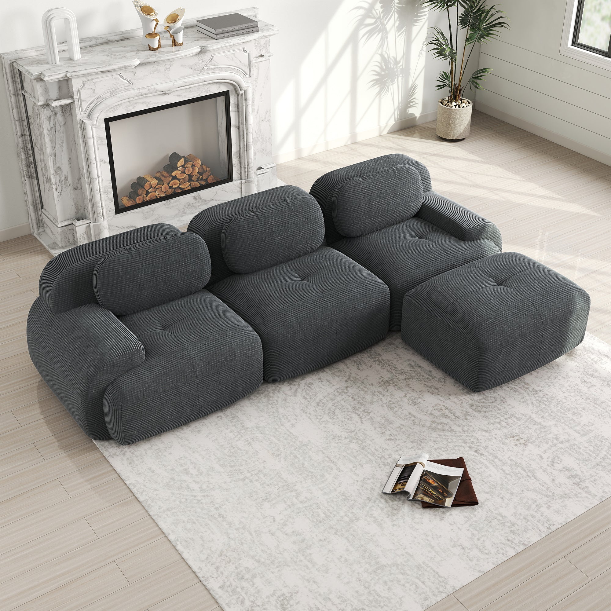 Logidon Modular Corner Sofa Gray No Assembly 3 Seater Armrests