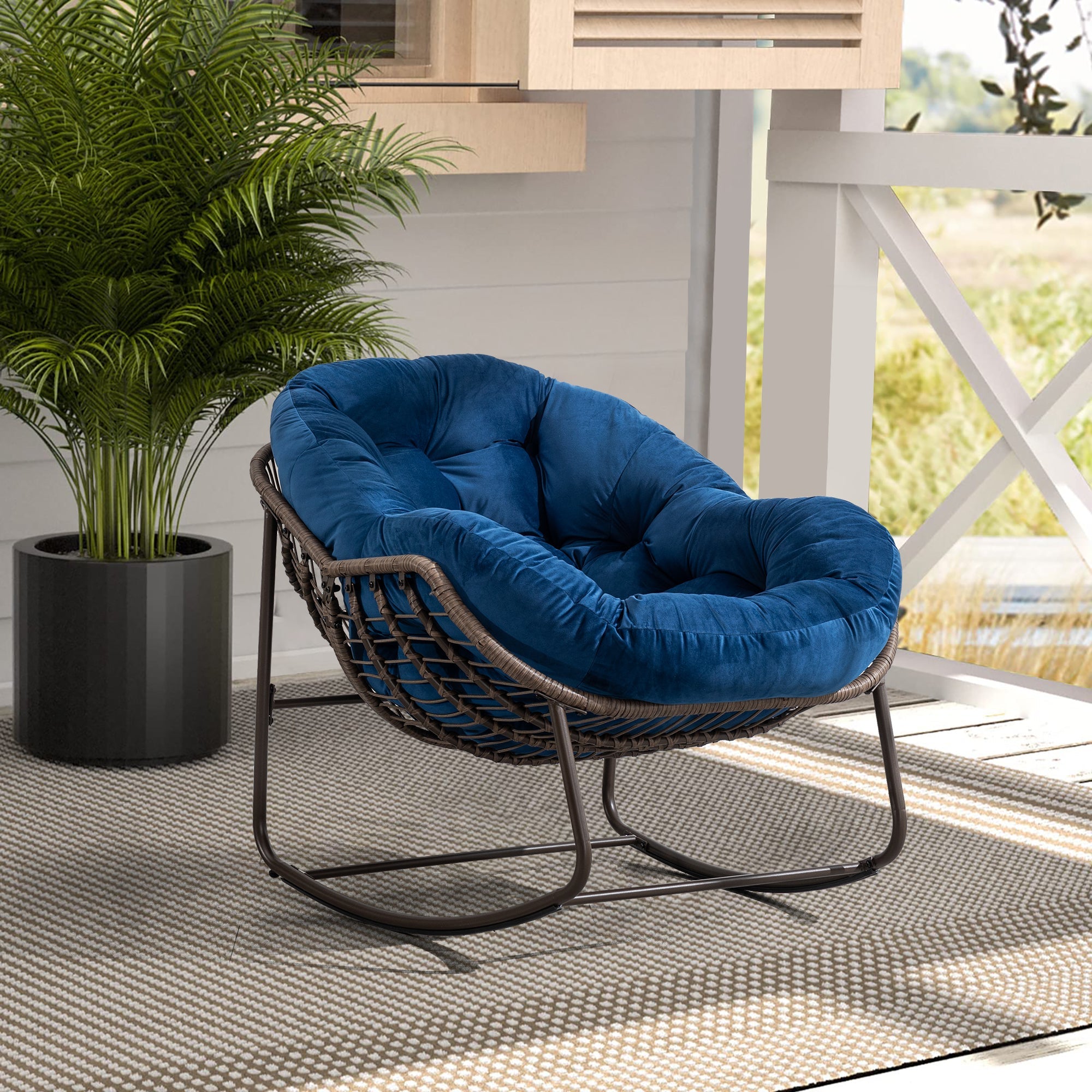 Logidon Outdoor Rotan Oversized Schommelstoel Marineblauwe Tuinstoel