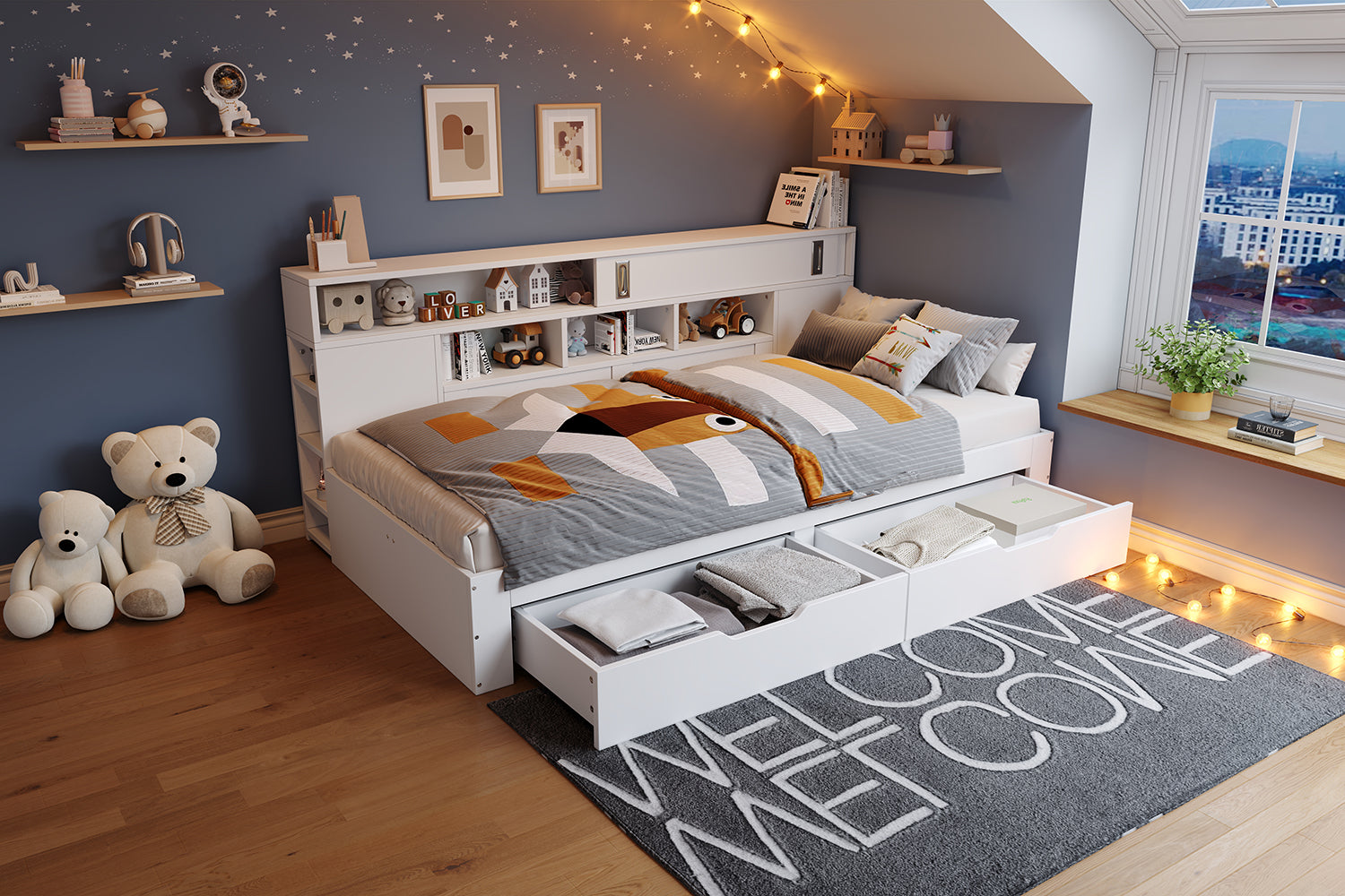 Logidon Kinderbed 90x190 cm Wit met Opberglades en Plank