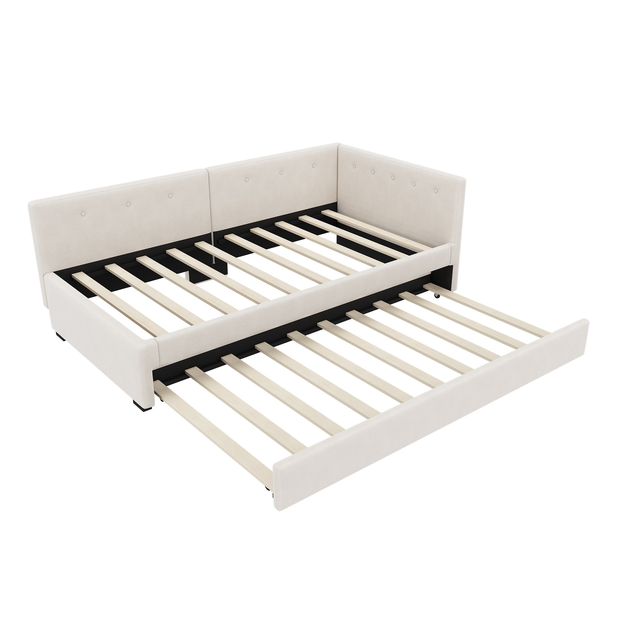 Logidon gestoffeerd bed 90x200 cm beige met lattenbodem en hoofdbord