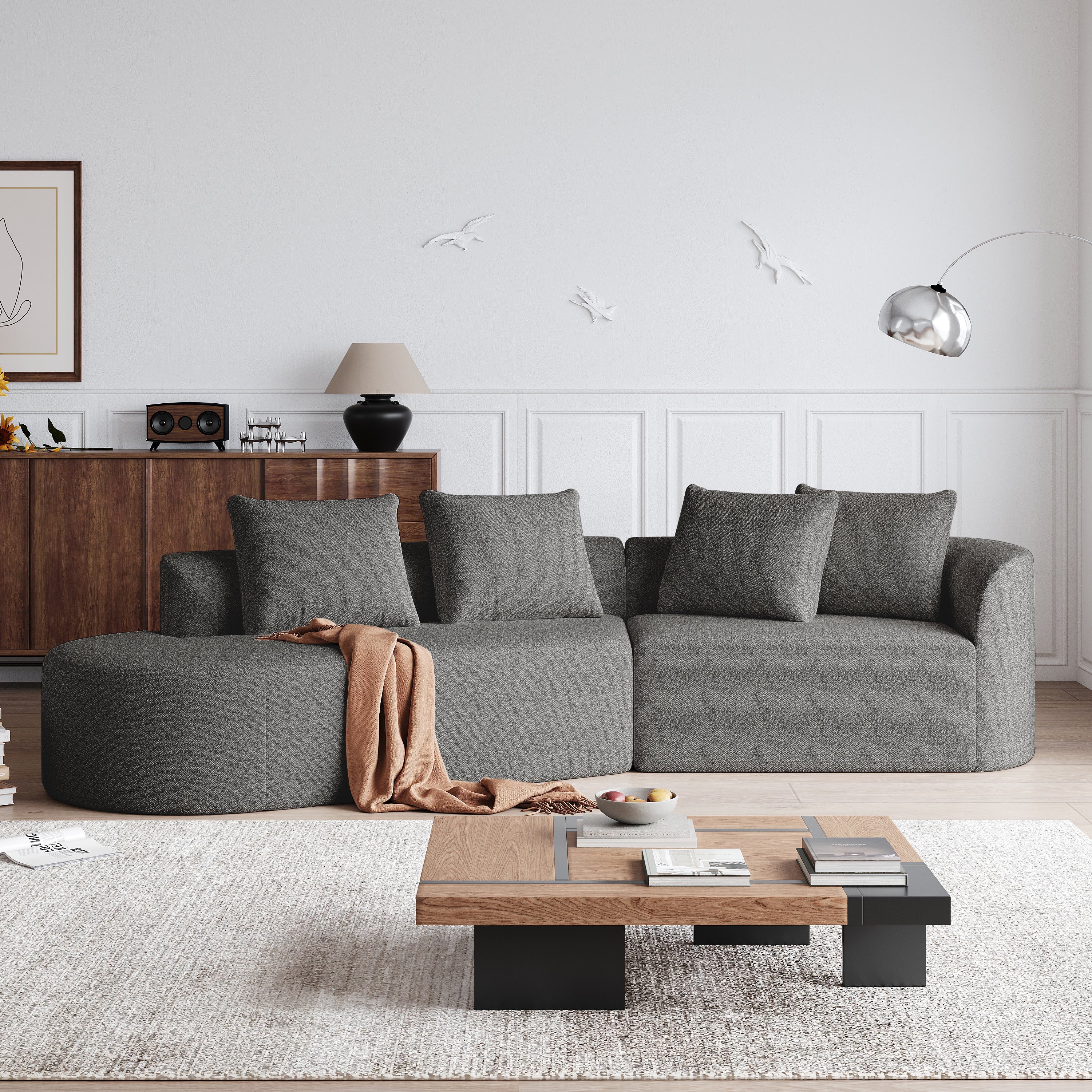 Logidon Chenille Hoekbank Grijs Fluweel XXL Modern 4-zits design