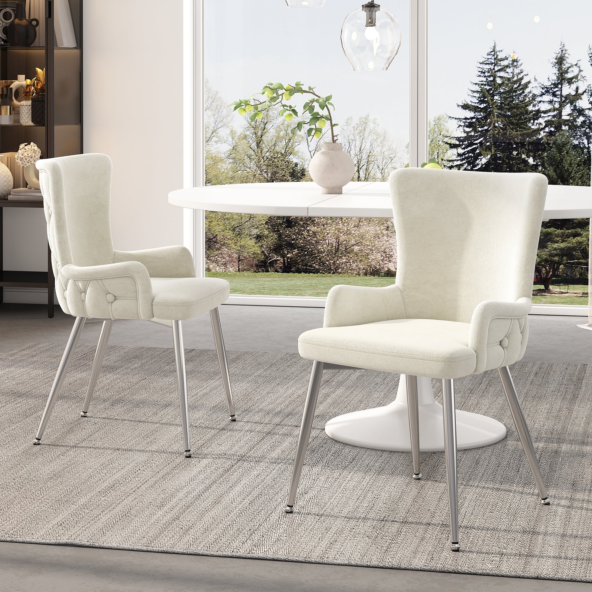 Logidon Velvet Dining Chair Set 6 Beige With Silver Metal Legs